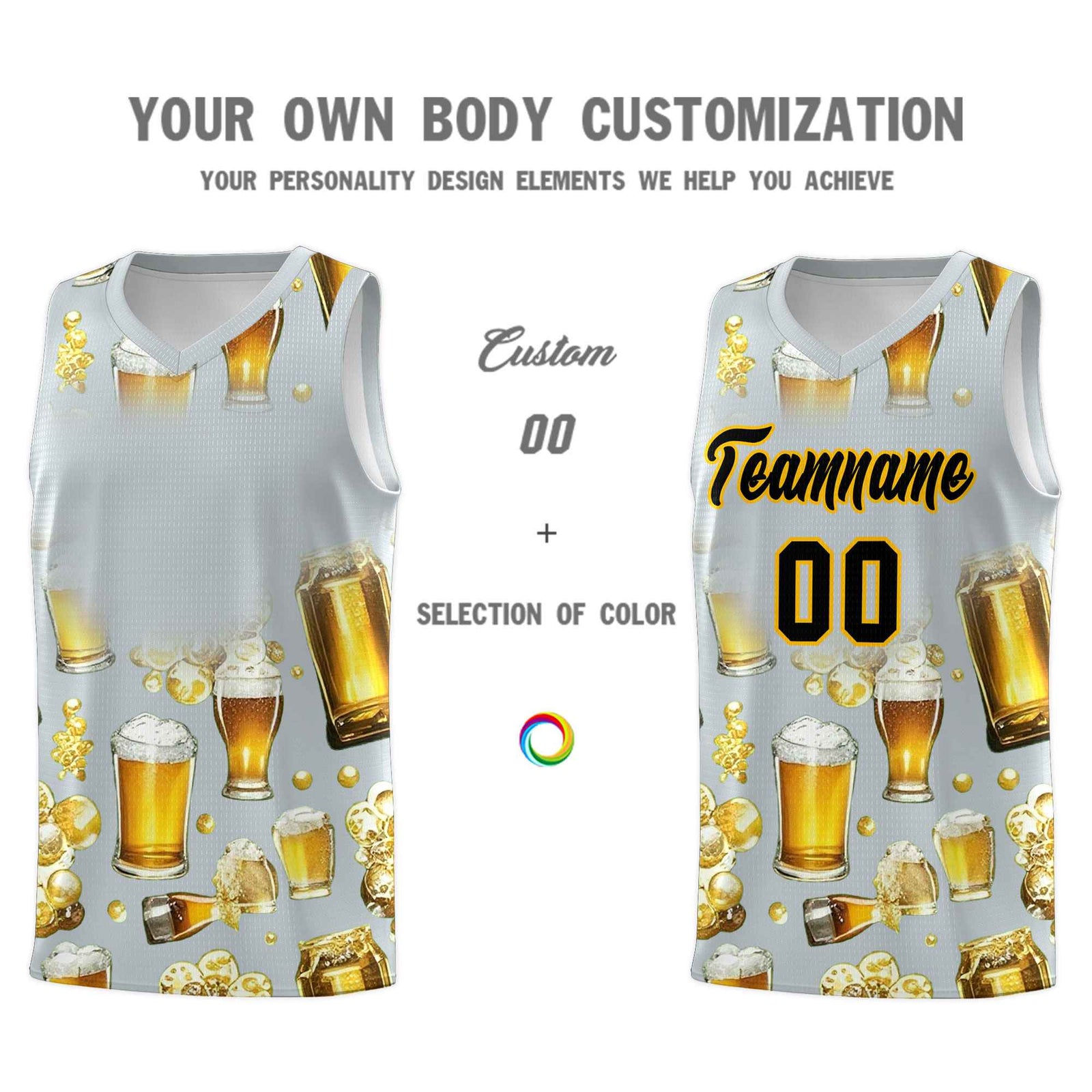Custom Silver National Beer Day Personalized Beer Bubble Basketball Jersey | Perfect for parties | Dye-sublimation printing | KXKSHOP