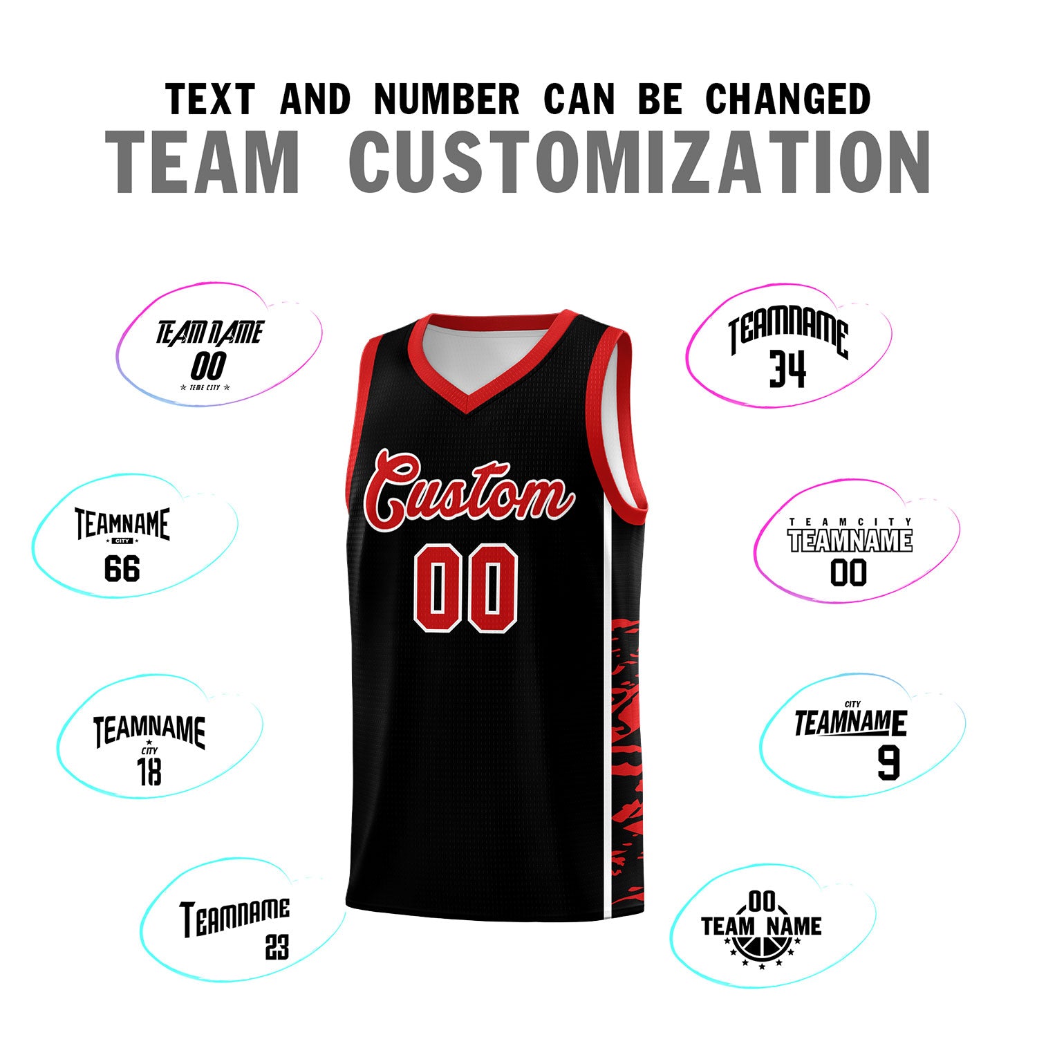 Custom Black Red Side Gradient Pattern Basketball Kits