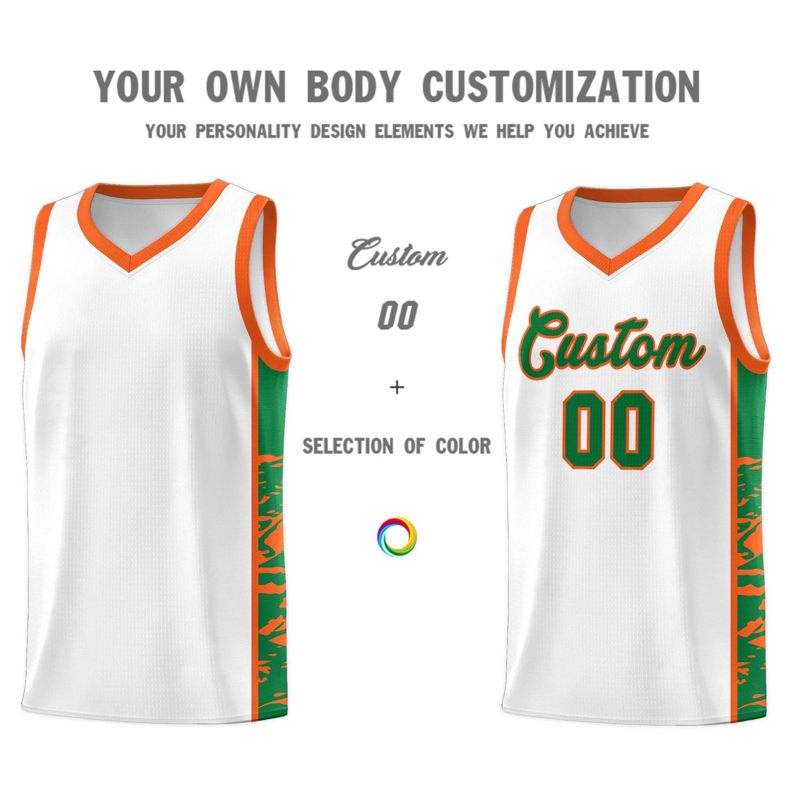 Custom White Orange Side Gradient Pattern Basketball Kits