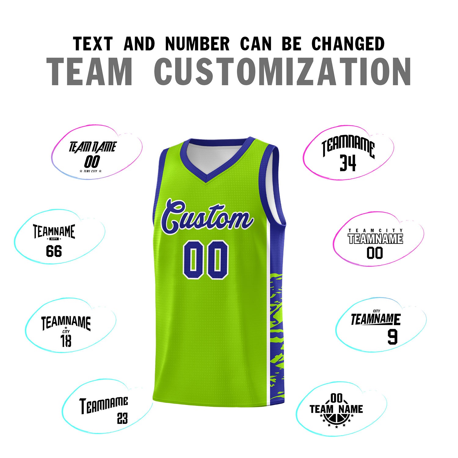 Custom Neon Green Royal Side Gradient Pattern Basketball Kits
