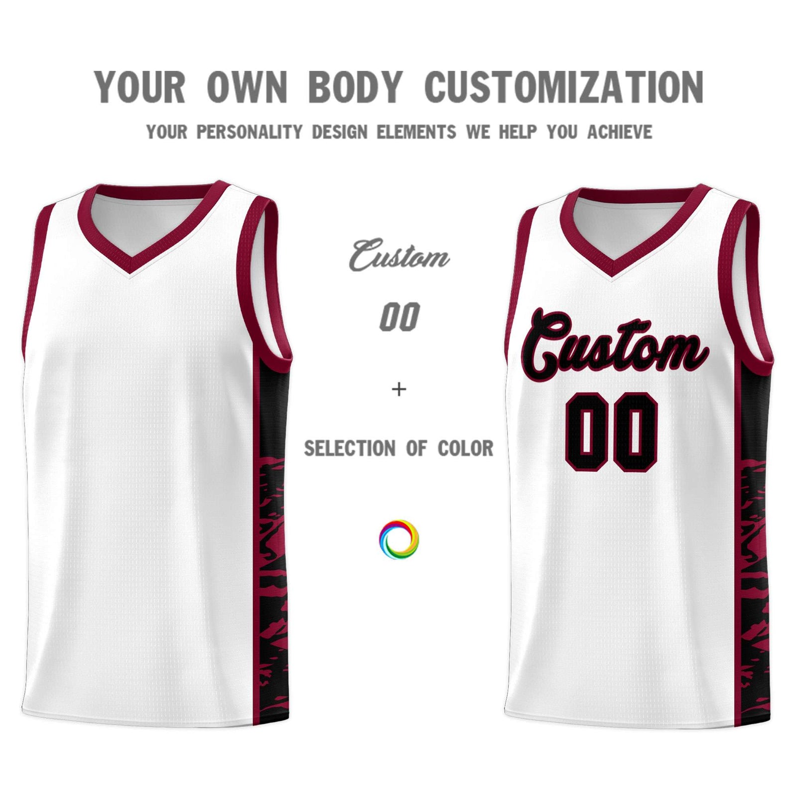 Custom White Crimson Side Gradient Pattern Basketball Kits
