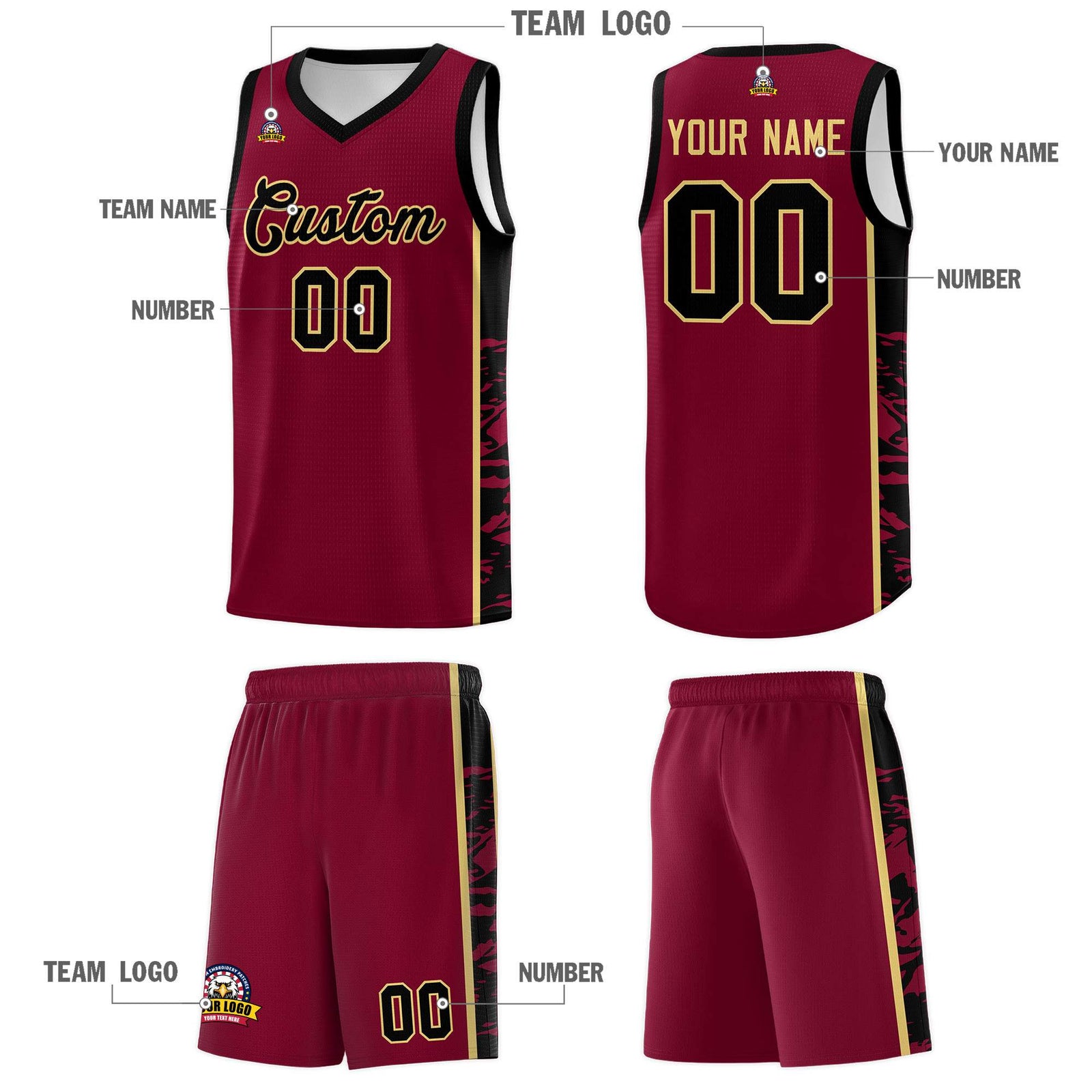 Custom Crimson Black Side Gradient Pattern Basketball Kits