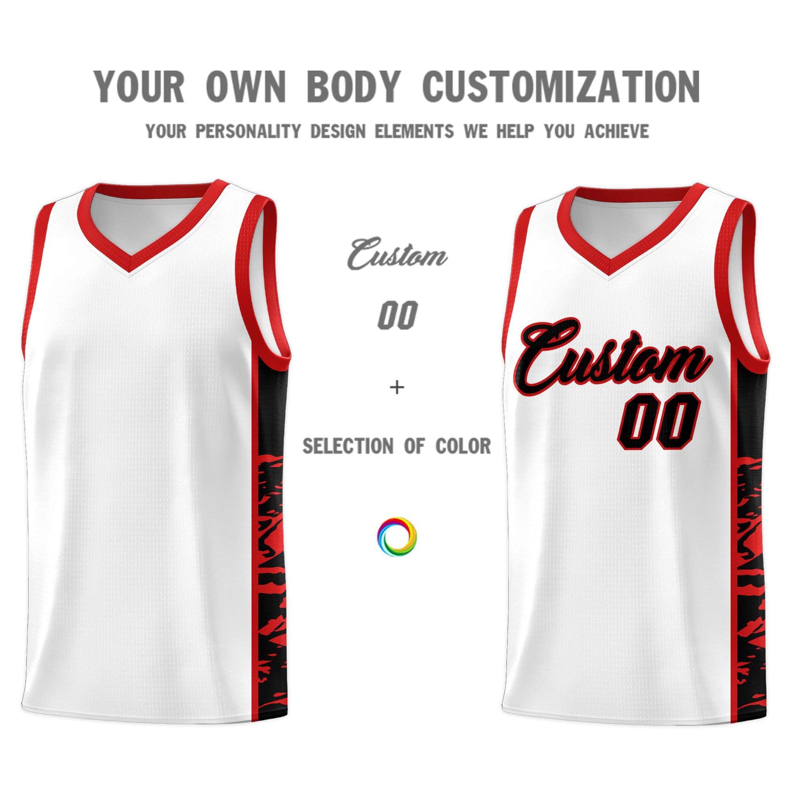 Custom White Red Side Gradient Pattern Basketball Kits