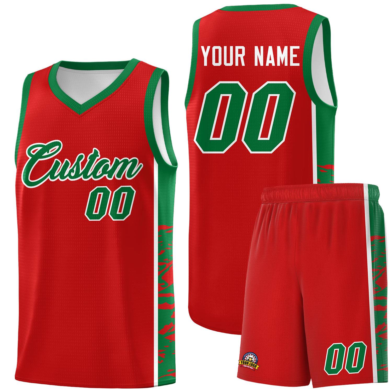 Custom Red Kelly Green Side Gradient Pattern Basketball Kits