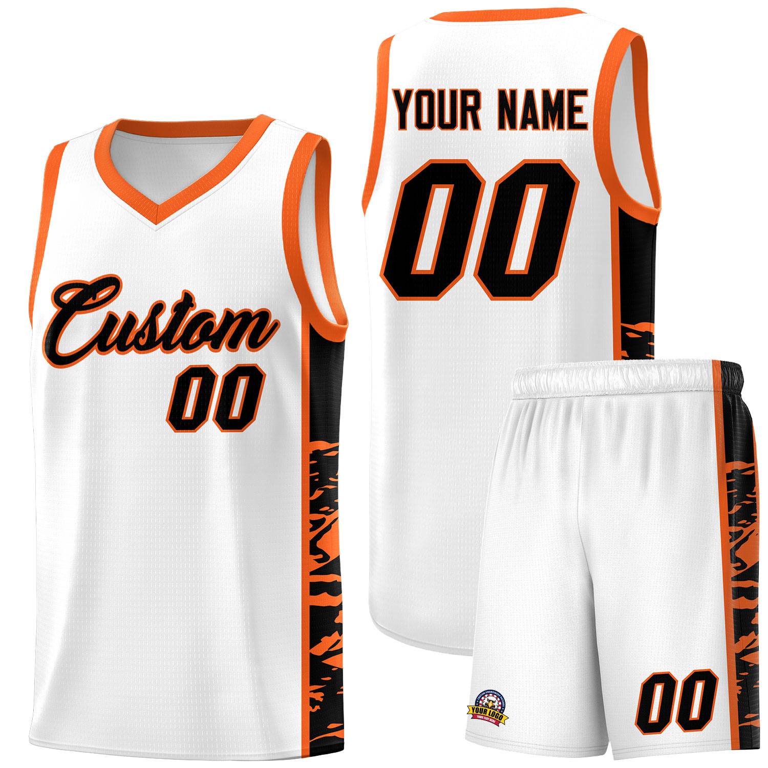 Custom White Orange Side Gradient Pattern Basketball Kits