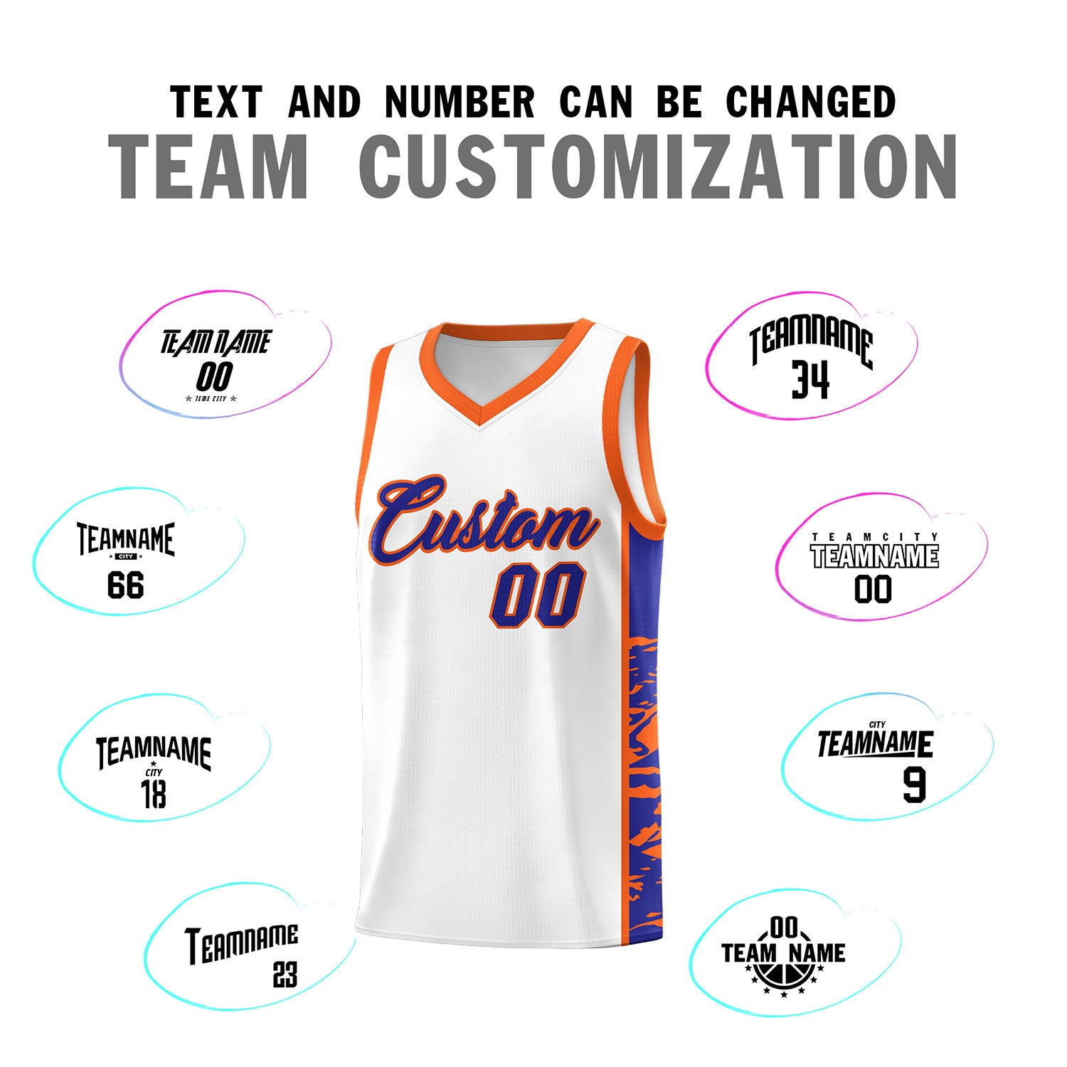 Custom White Orange Side Gradient Pattern Basketball Kits