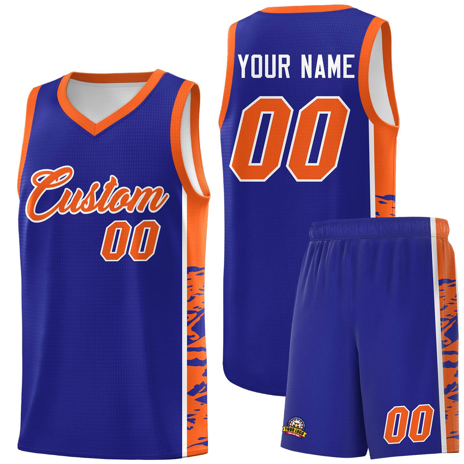 Custom Royal Orange Side Gradient Pattern Basketball Kits