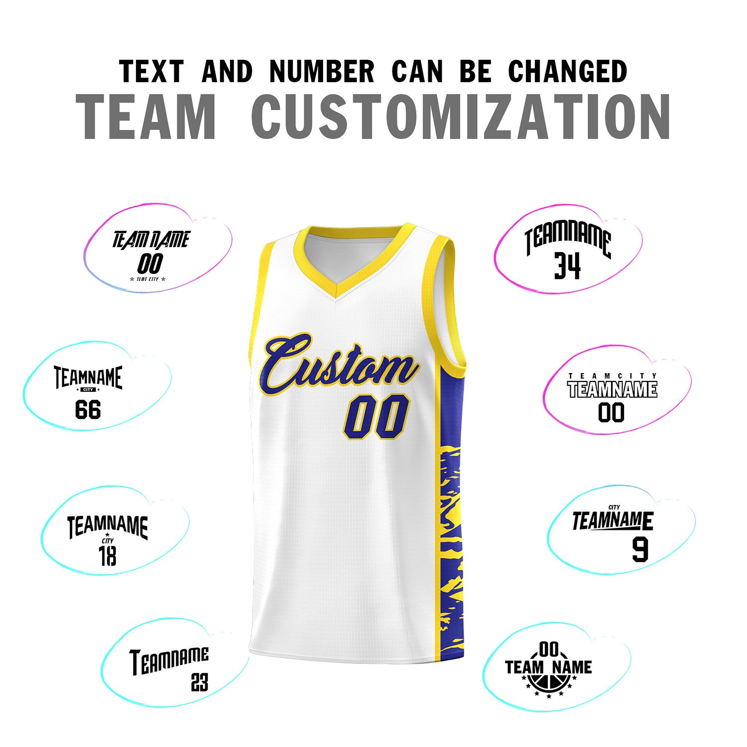 Custom White Gold Side Gradient Pattern Basketball Kits