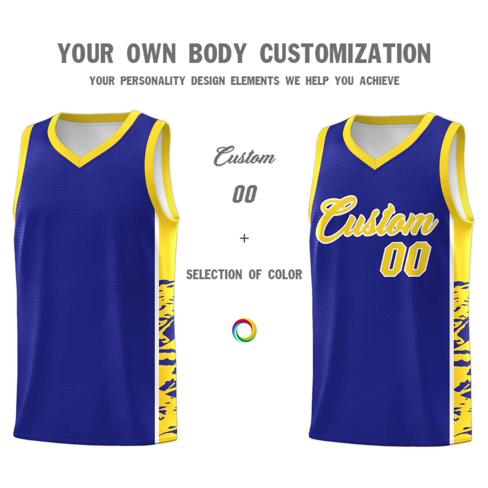 Custom Royal Gold Side Gradient Pattern Basketball Kits