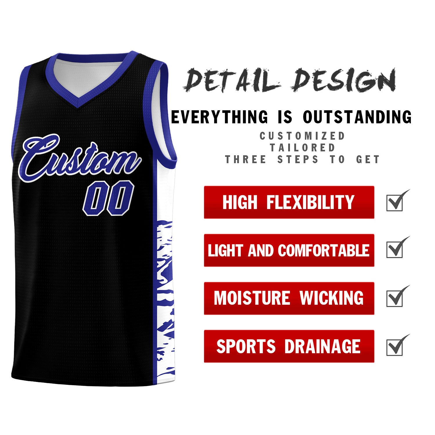 Custom Black Royal Side Gradient Pattern Basketball Kits