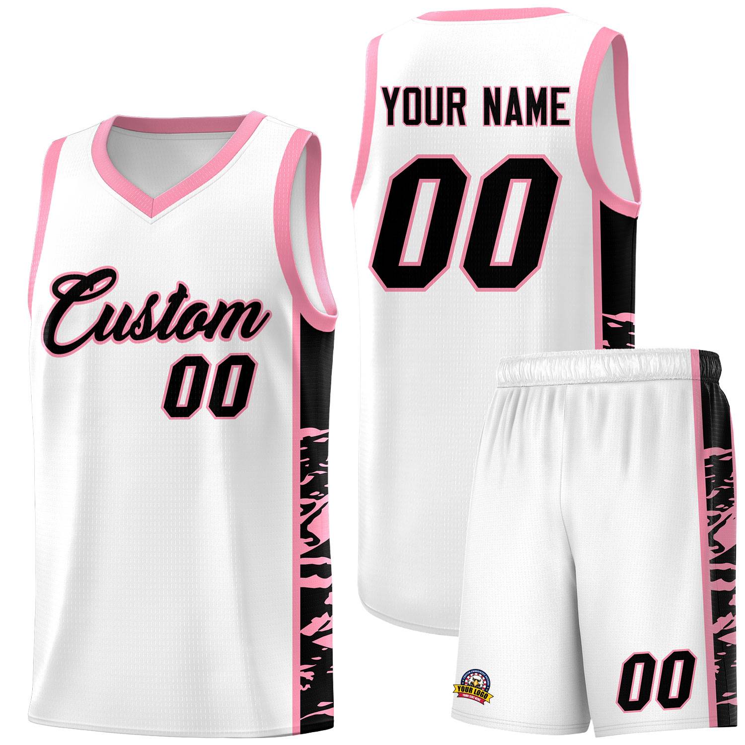 Custom White Light Pink Side Gradient Pattern Basketball Kits