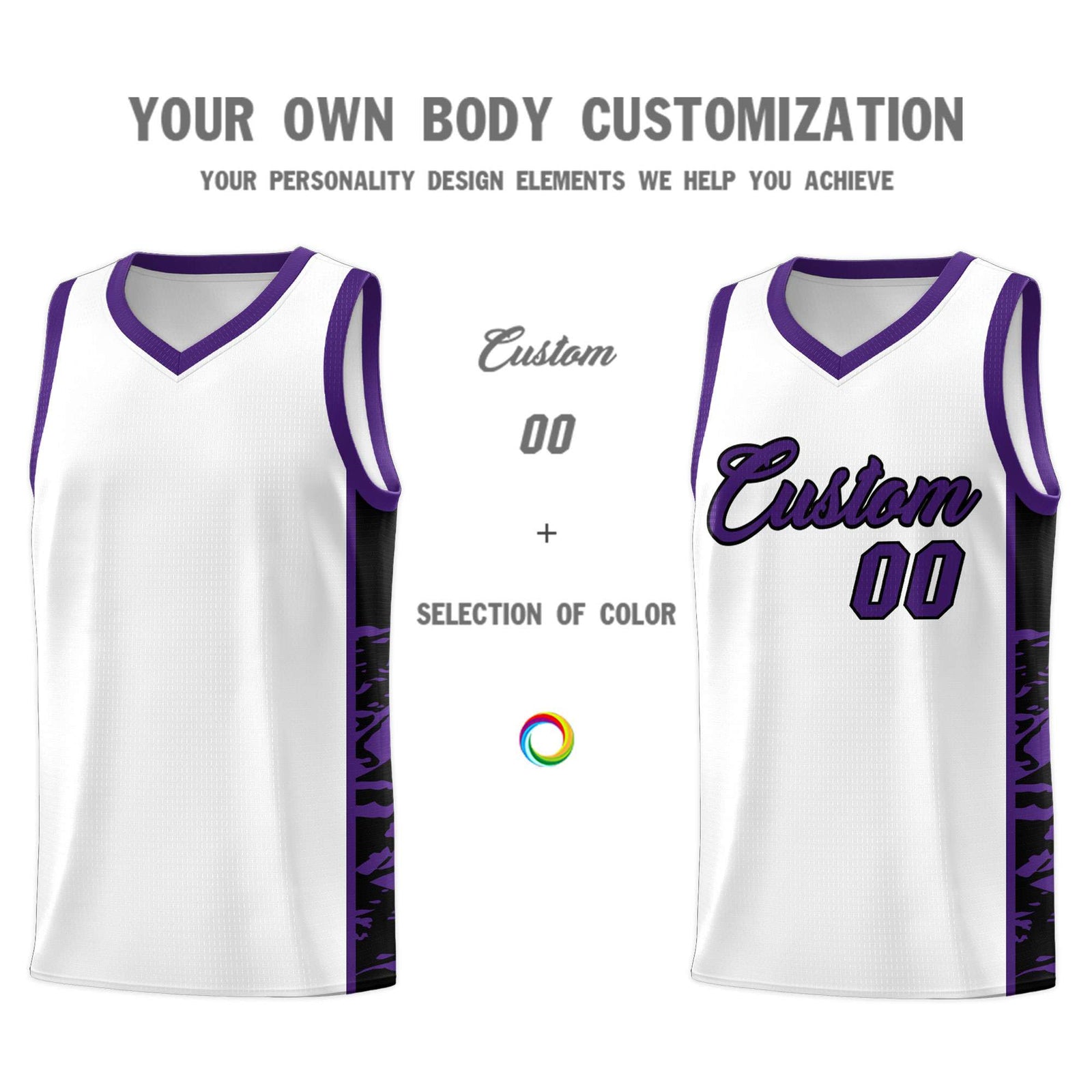 Custom White Purple Side Gradient Pattern Basketball Kits