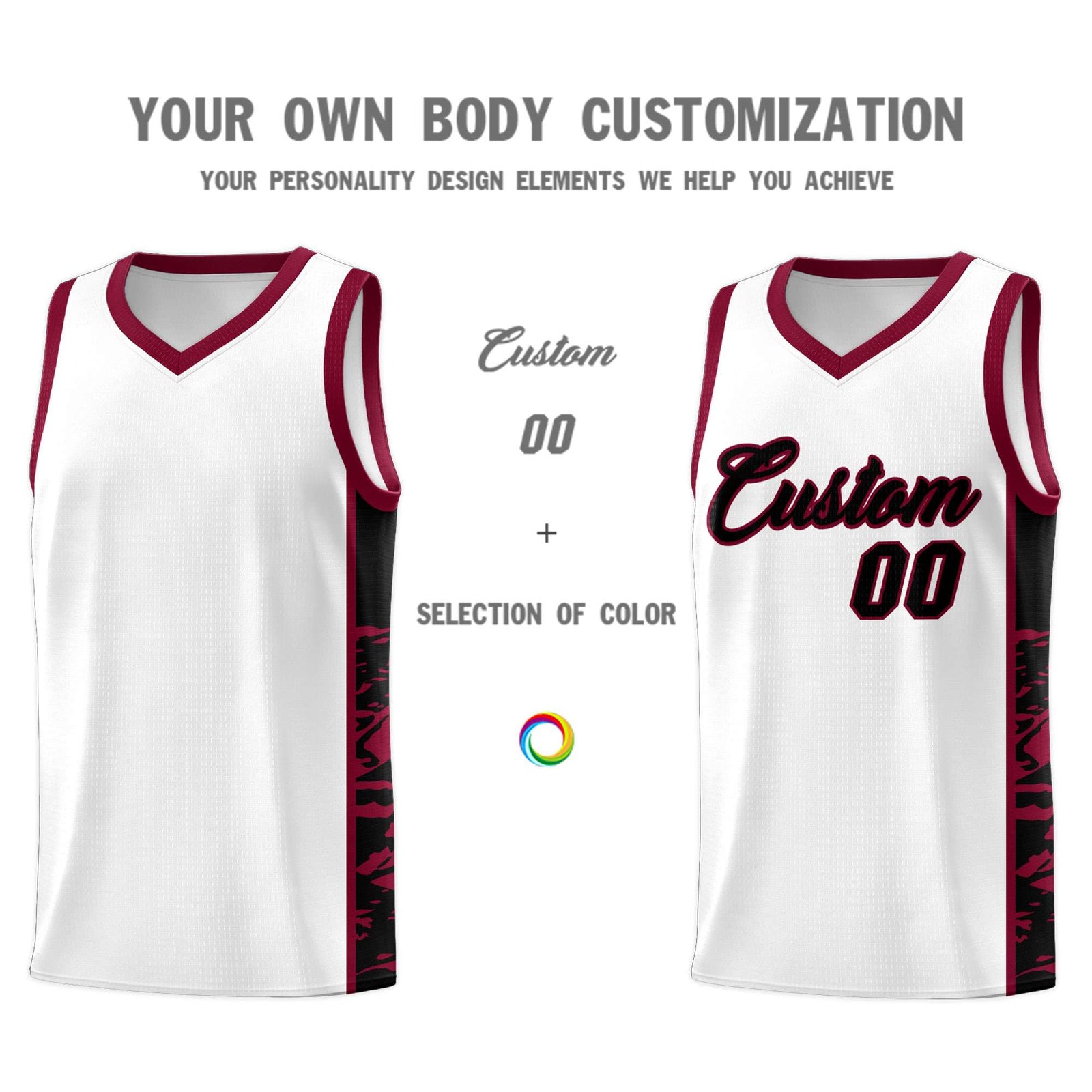 Custom White Crimson Side Gradient Pattern Basketball Kits