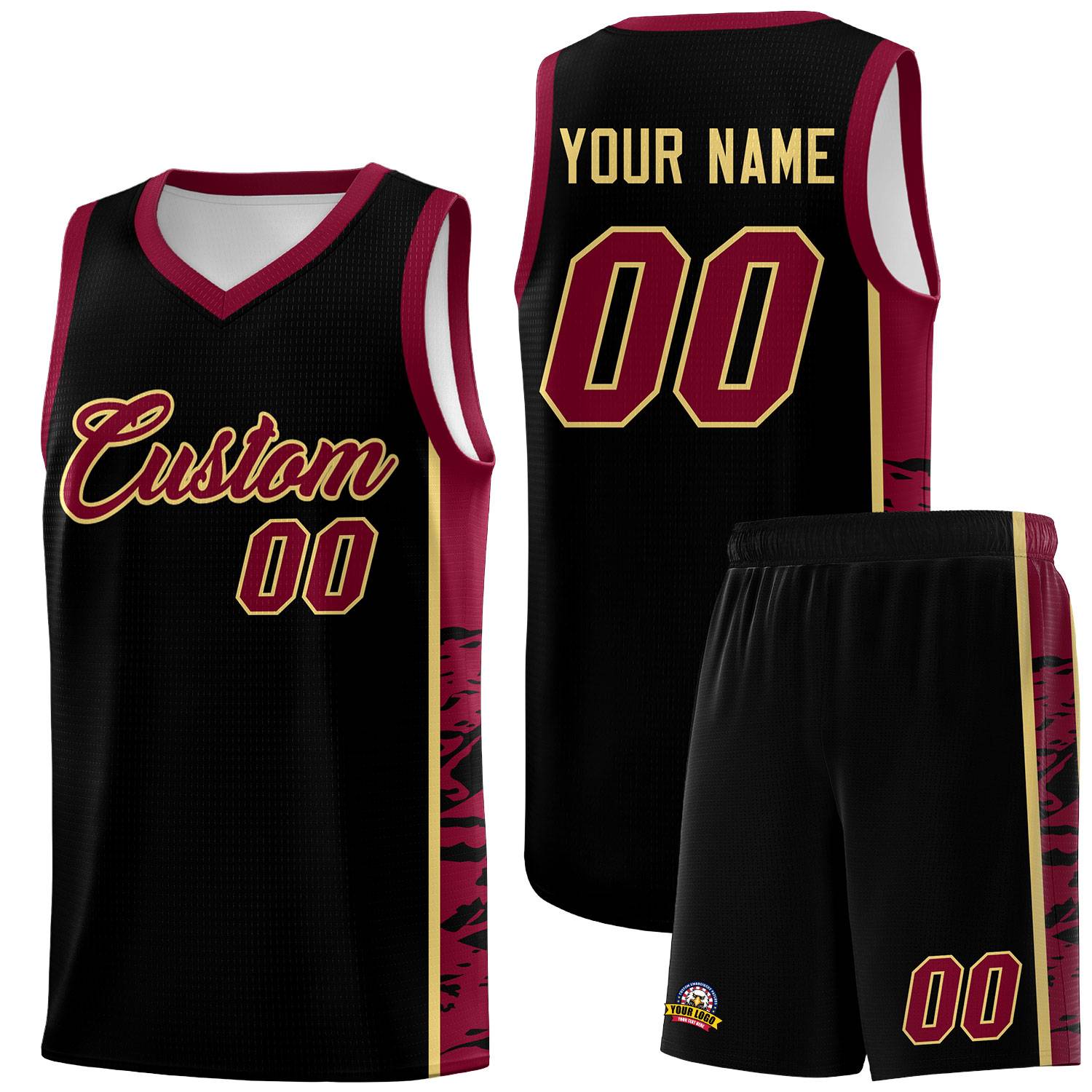Custom Black Crimson Side Gradient Pattern Basketball Kits