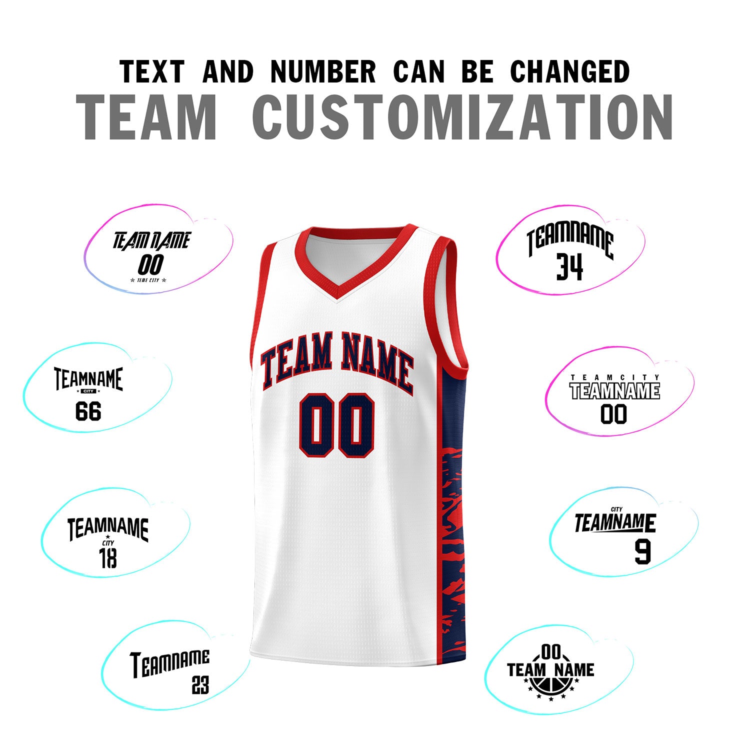 Custom White Red Side Gradient Pattern Basketball Kits