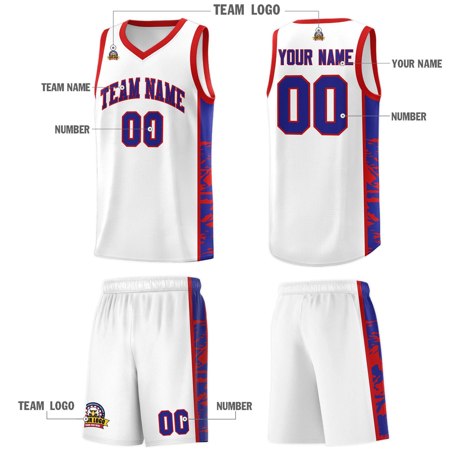 Custom White Red Side Gradient Pattern Basketball Kits