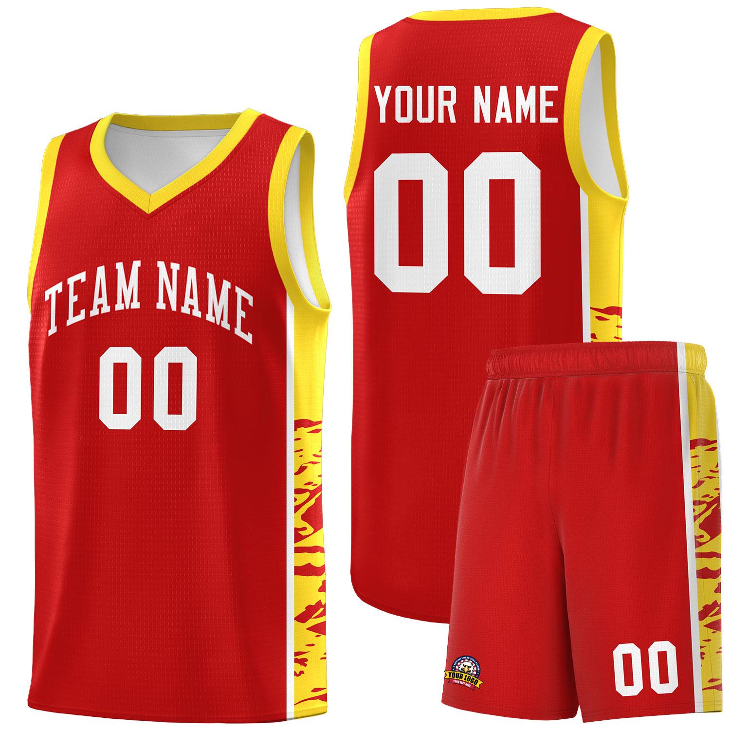 Custom Red Gold Side Gradient Pattern Basketball Kits