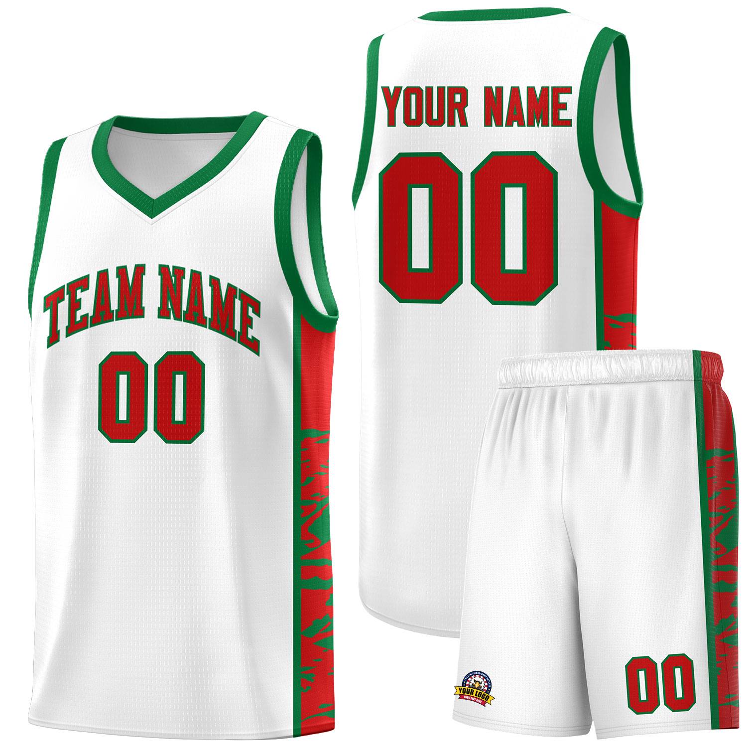 Custom White Kelly Green Side Gradient Pattern Basketball Kits