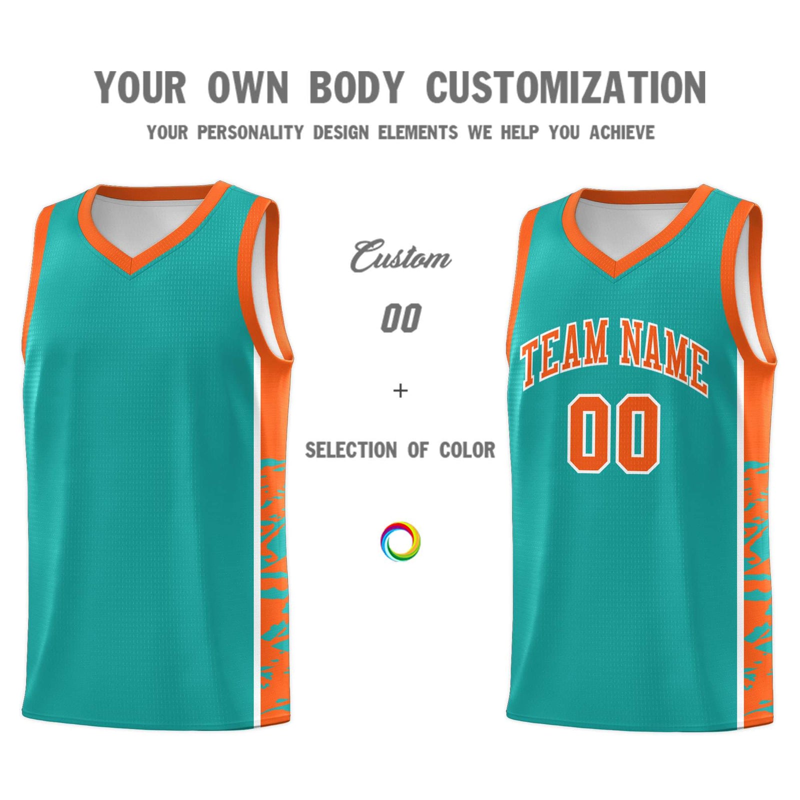 Custom Aqua Orange Side Gradient Pattern Basketball Kits
