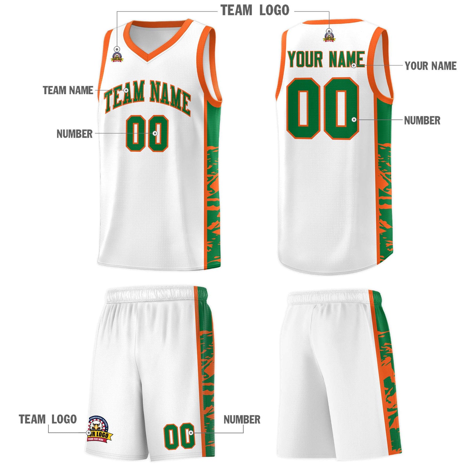 Custom White Orange Side Gradient Pattern Basketball Kits