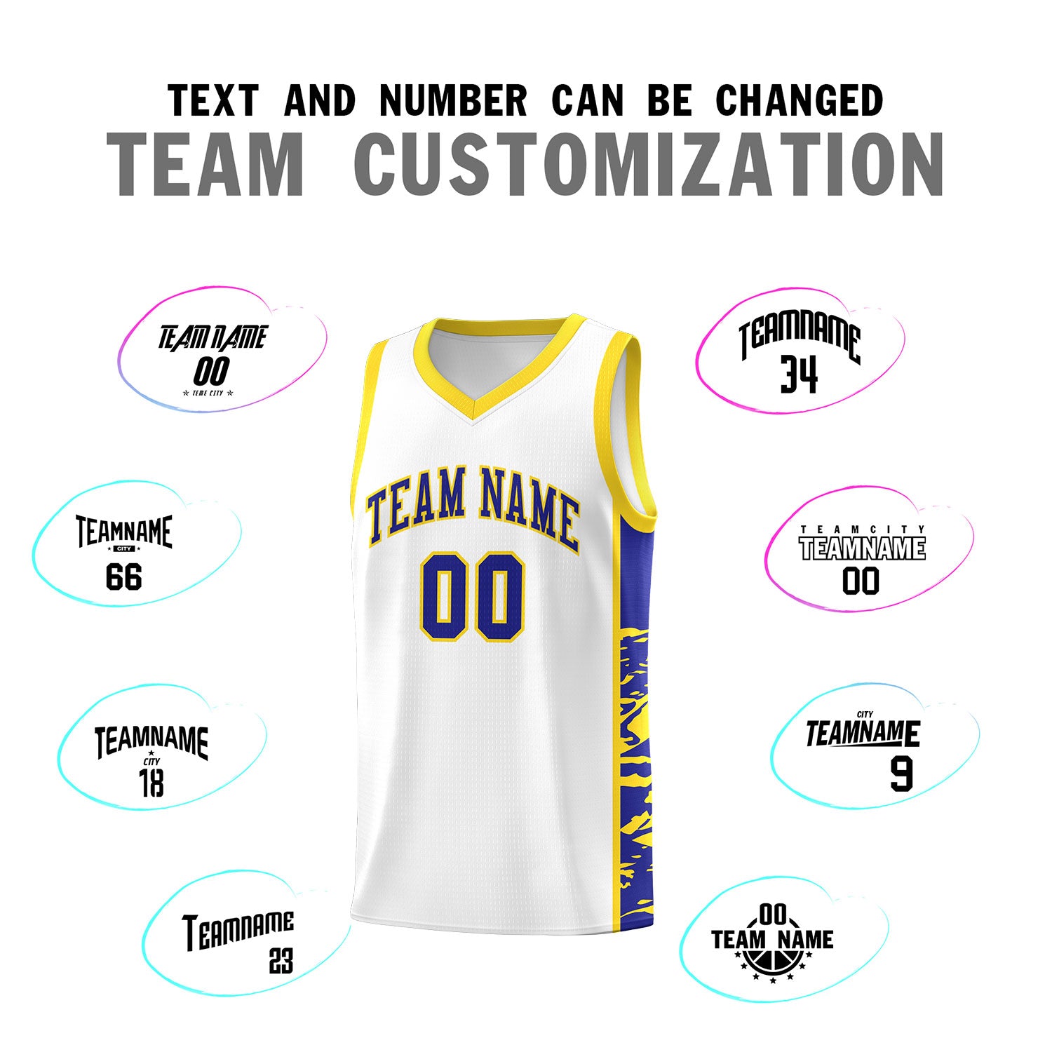 Custom White Gold Side Gradient Pattern Basketball Kits
