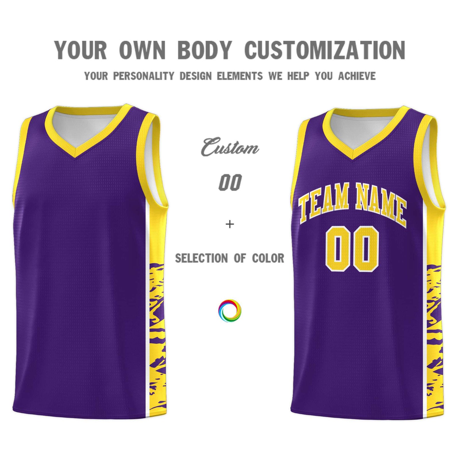 Custom Purple Gold Side Gradient Pattern Basketball Kits