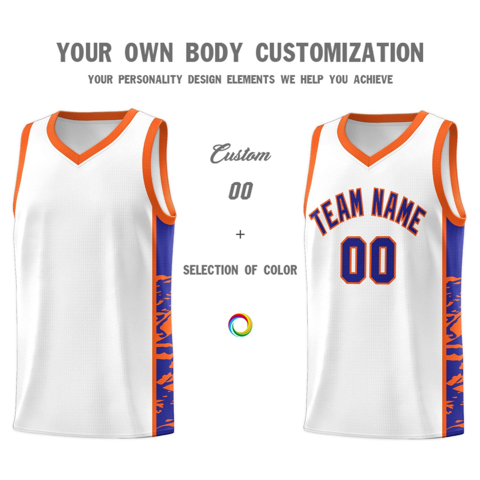 Custom White Orange Side Gradient Pattern Basketball Kits