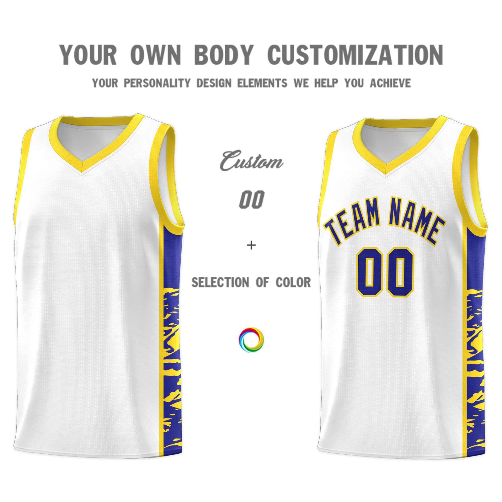 Custom White Gold Side Gradient Pattern Basketball Kits