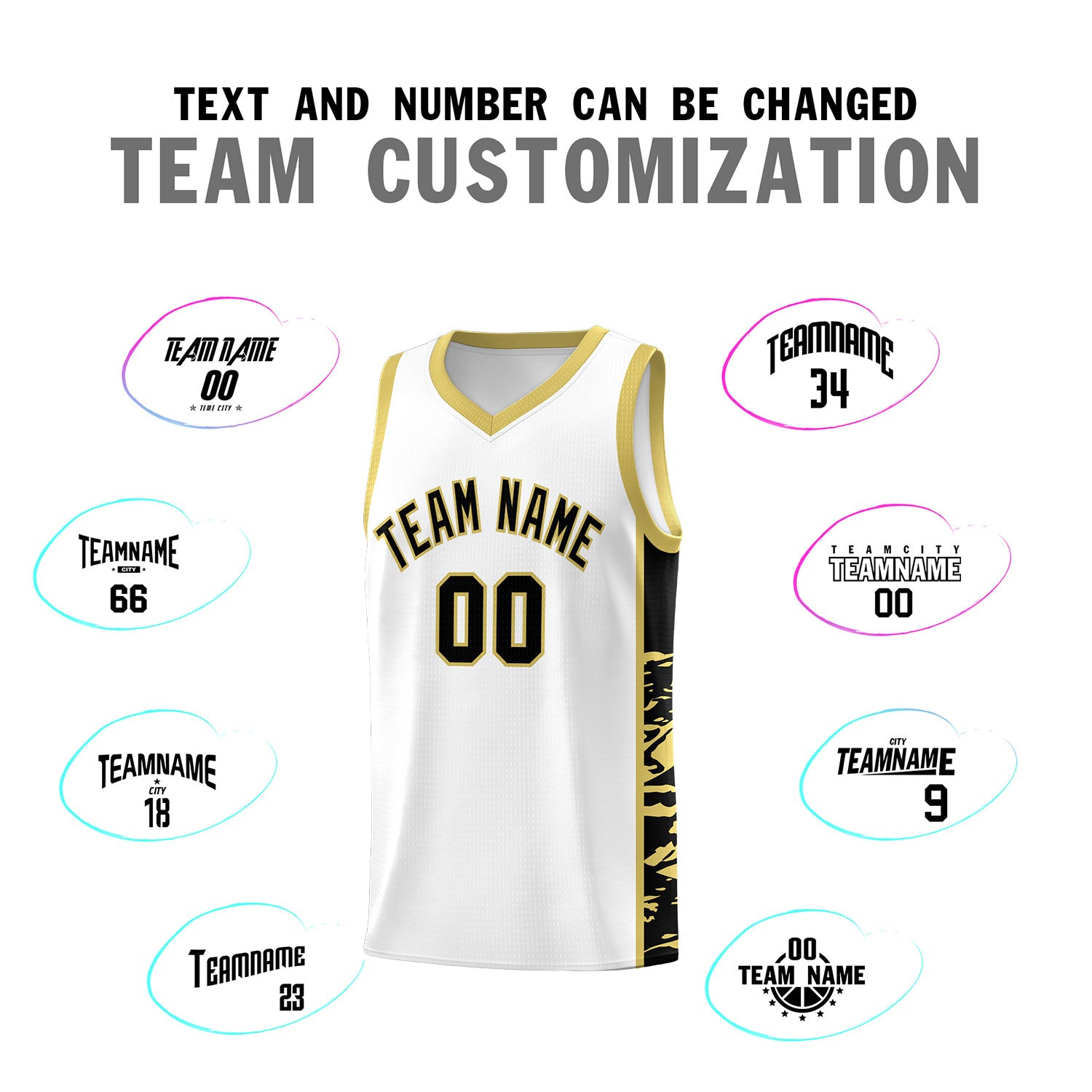 Custom White Old Gold Side Gradient Pattern Basketball Kits