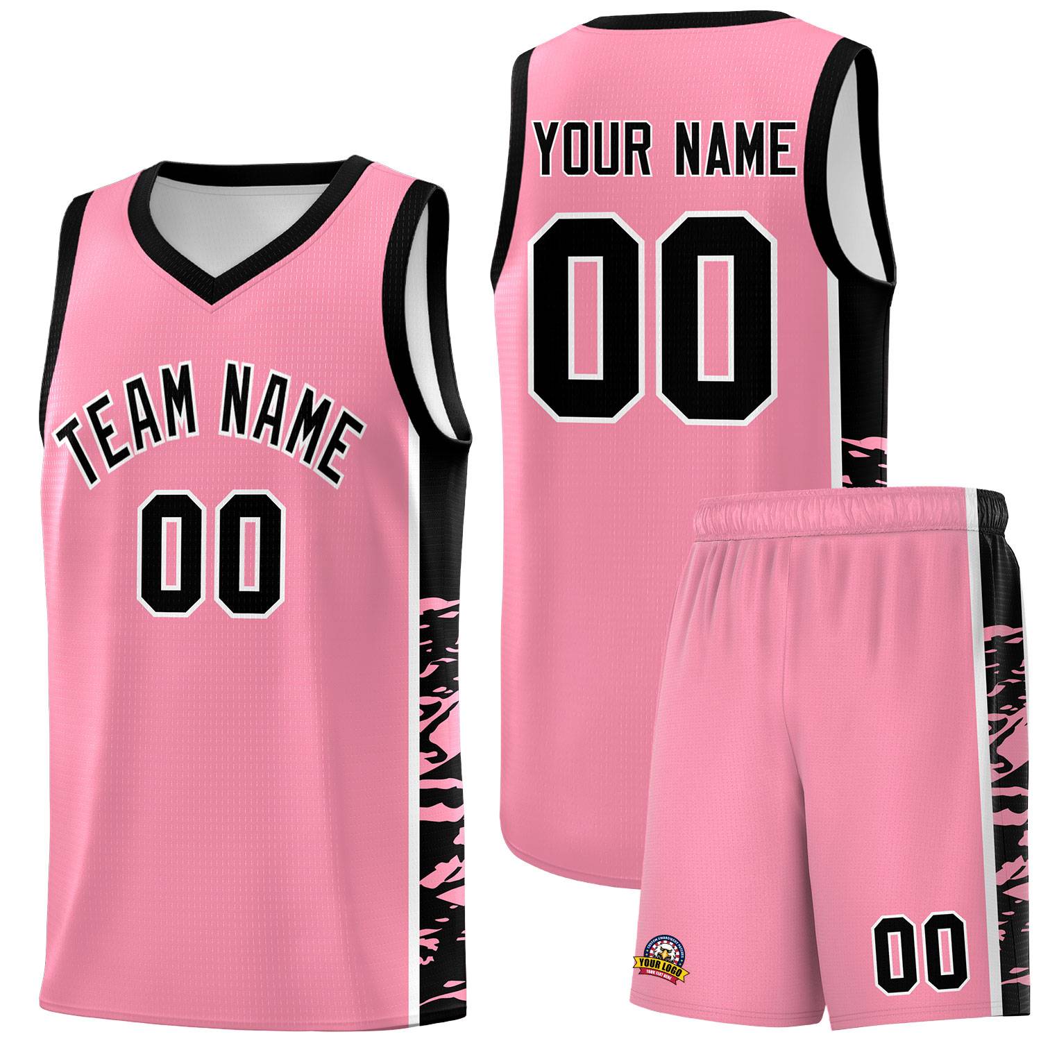 Custom Light Pink Black Side Gradient Pattern Basketball Kits