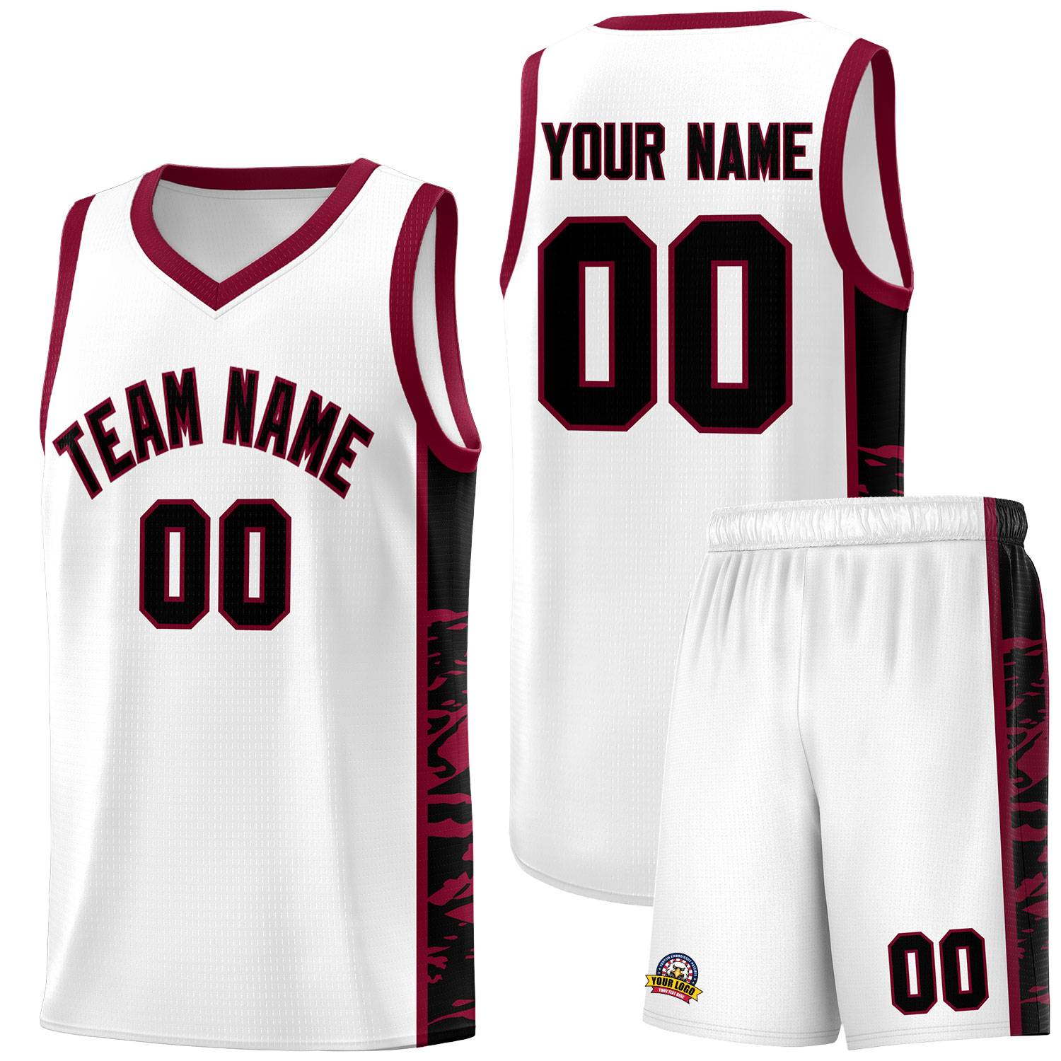 Custom White Crimson Side Gradient Pattern Basketball Kits