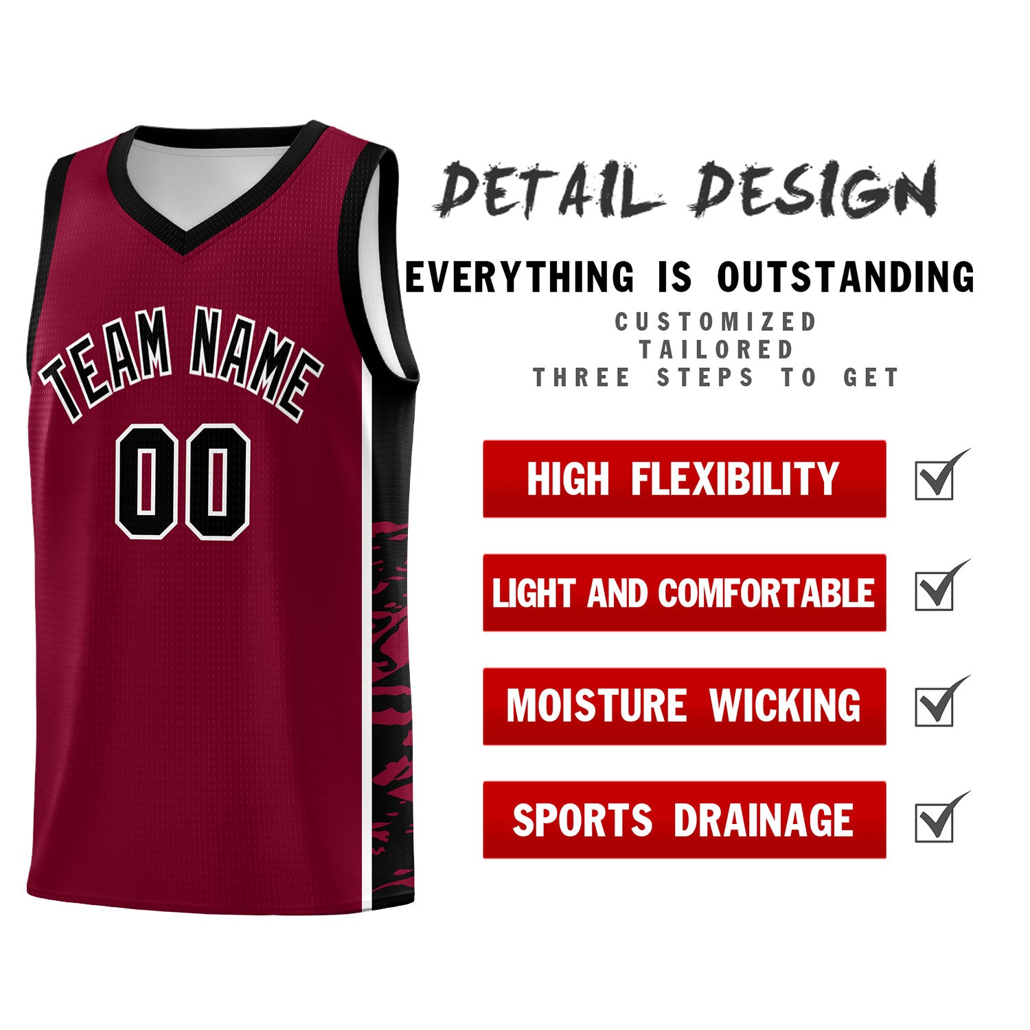 Custom Crimson Black Side Gradient Pattern Basketball Kits