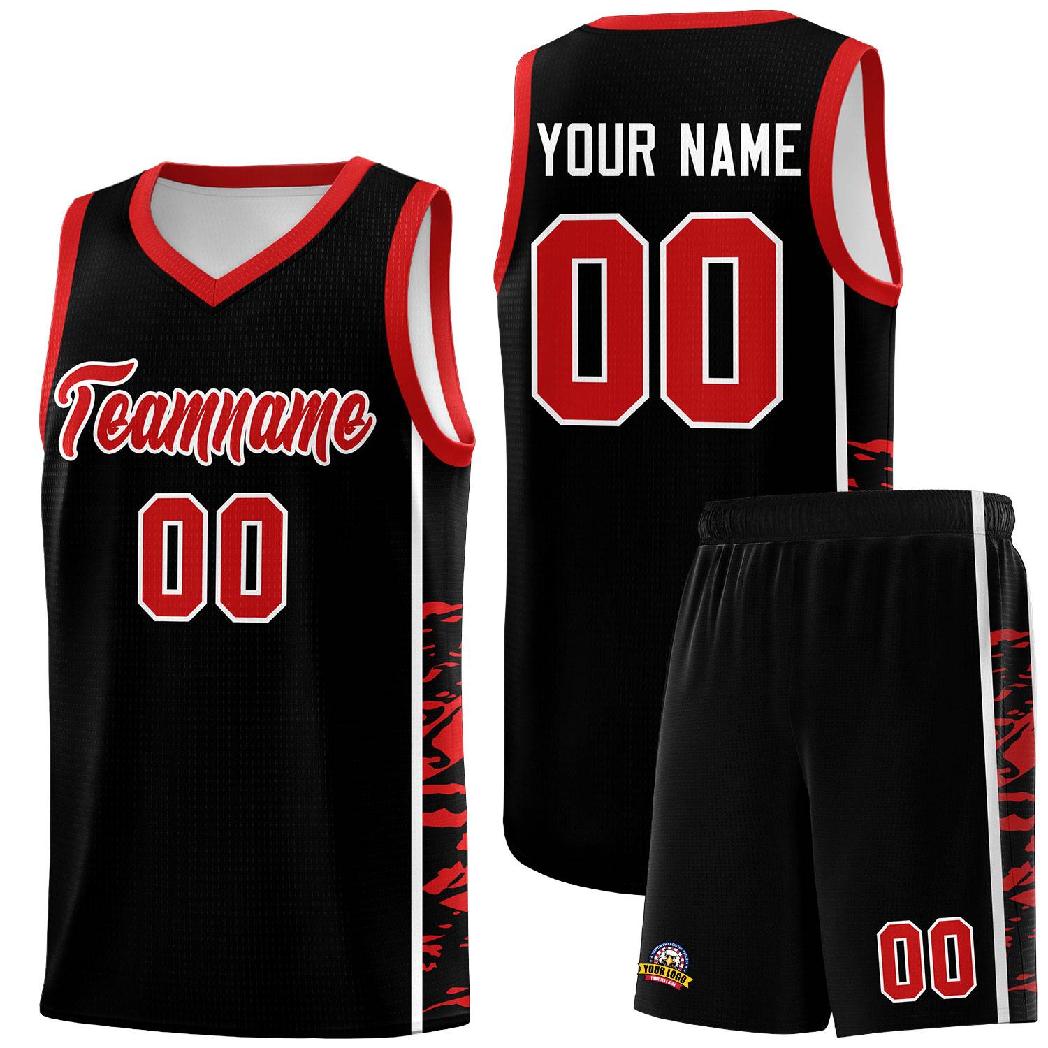 Custom Black Red Side Gradient Pattern Basketball Kits