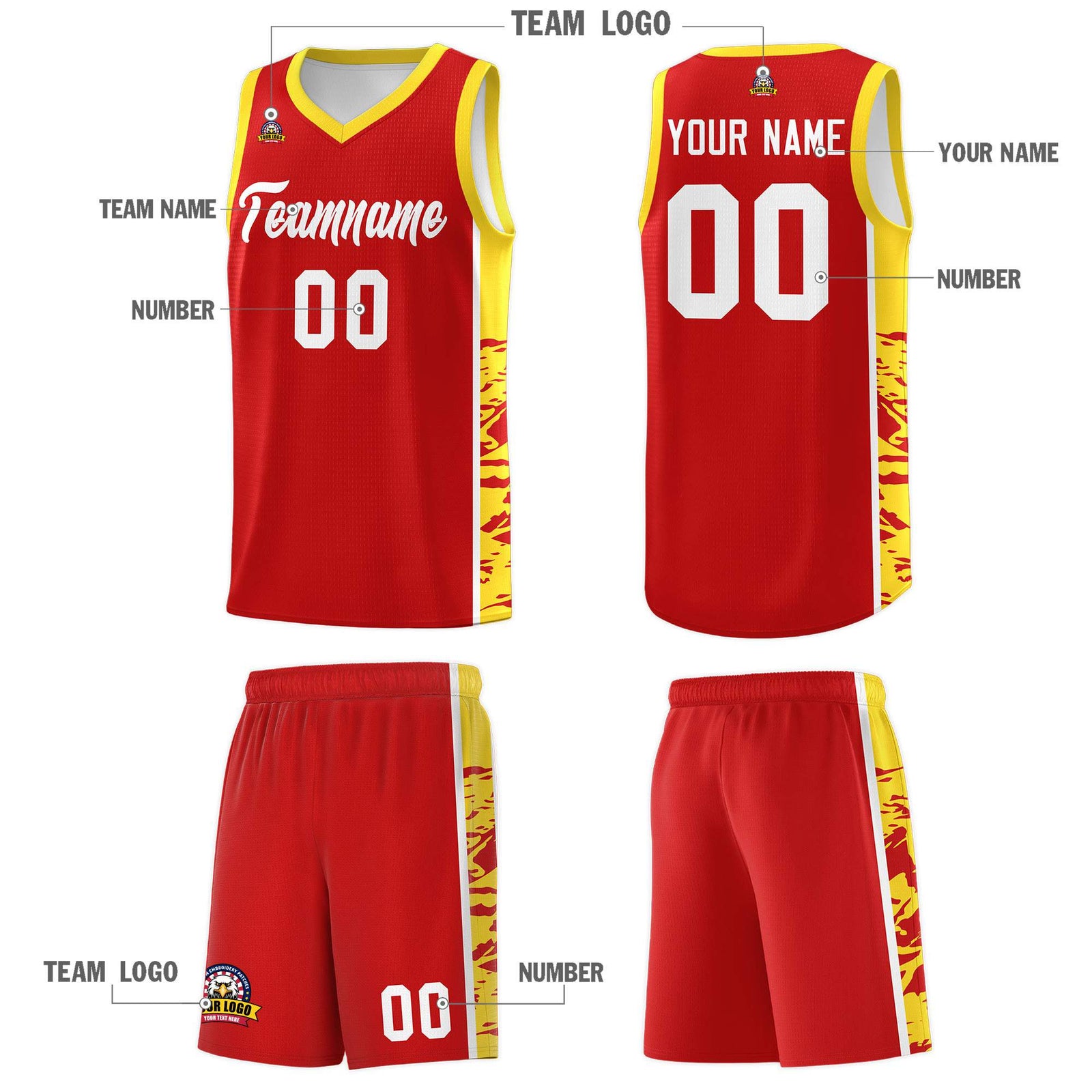 Custom Red Gold Side Gradient Pattern Basketball Kits