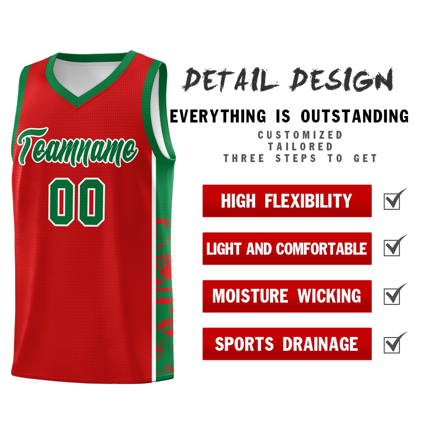 Custom Red Kelly Green Side Gradient Pattern Basketball Kits