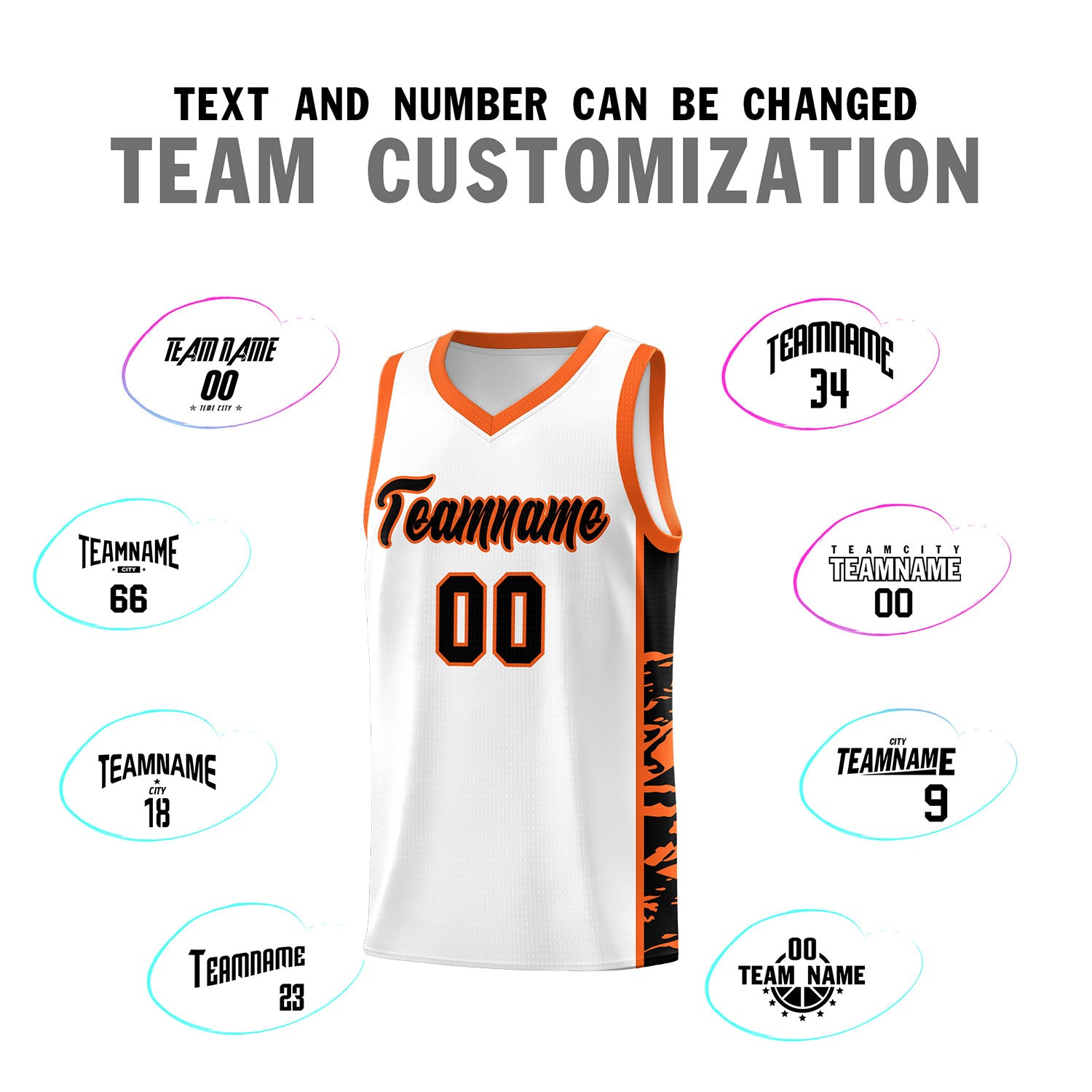 Custom White Orange Side Gradient Pattern Basketball Kits