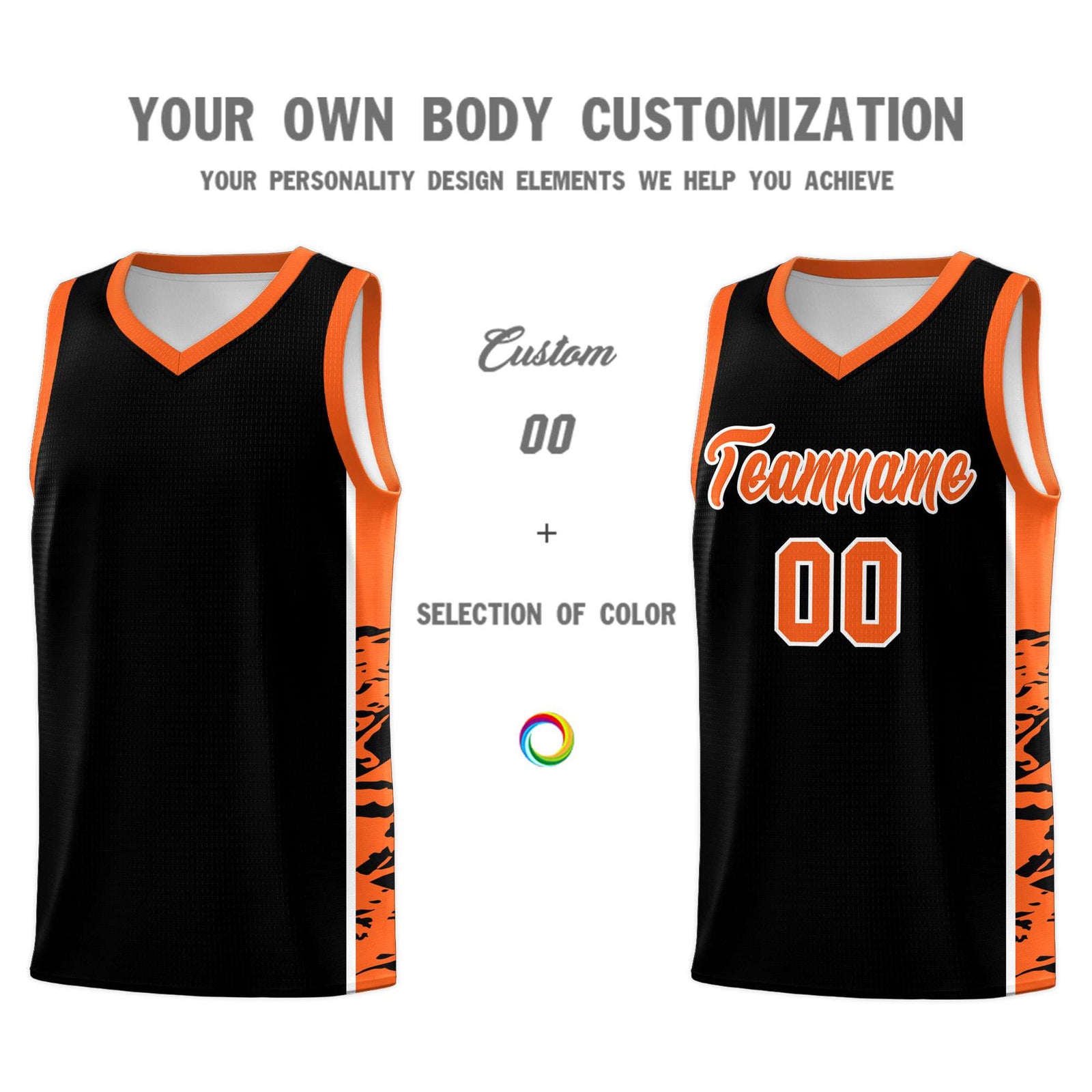 Custom Black Orange Side Gradient Pattern Basketball Kits