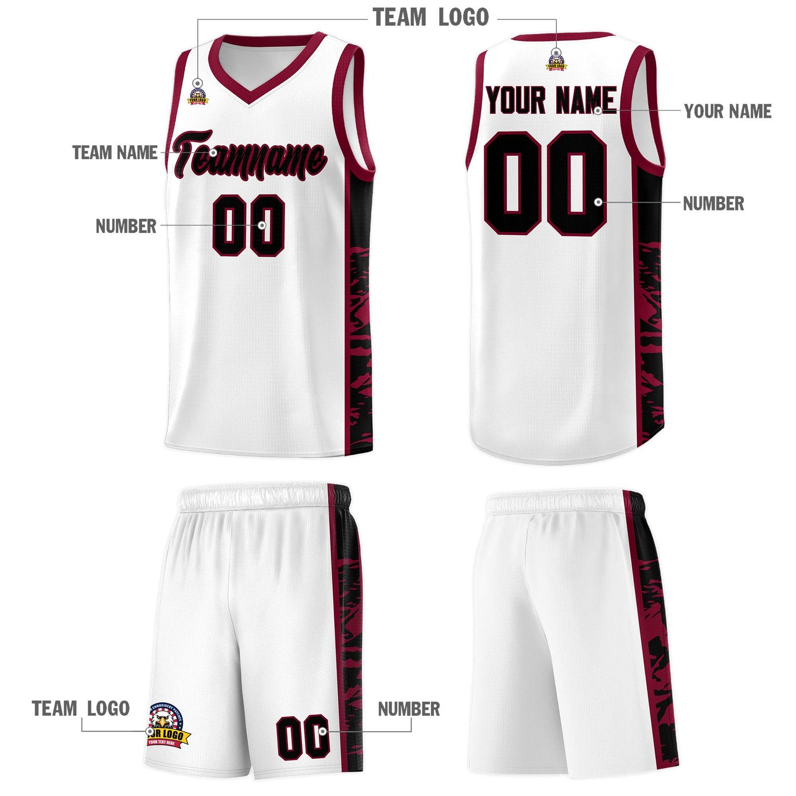 Custom White Crimson Side Gradient Pattern Basketball Kits