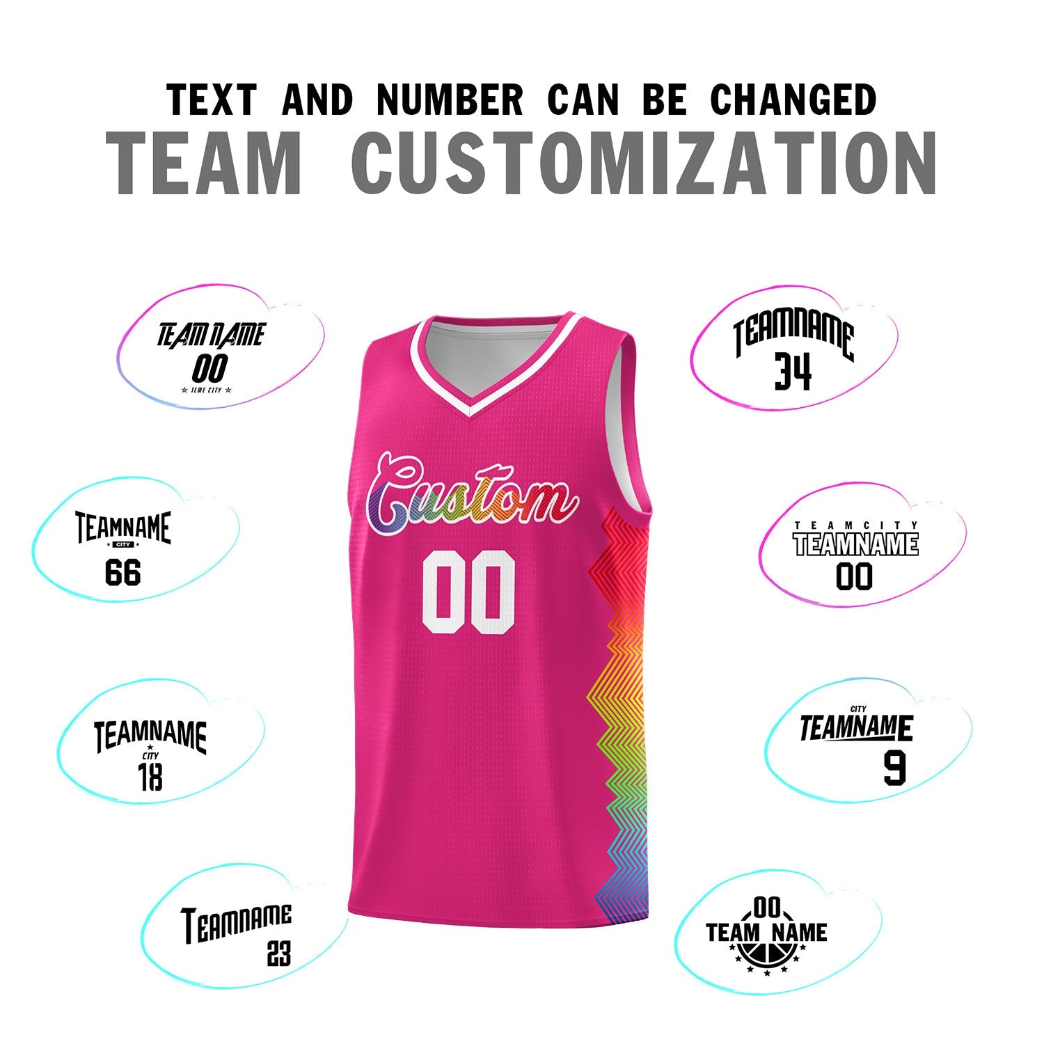Custom Rose Red Denver Nuggets Rainbow Side Sports Uniform Basketball Jersey