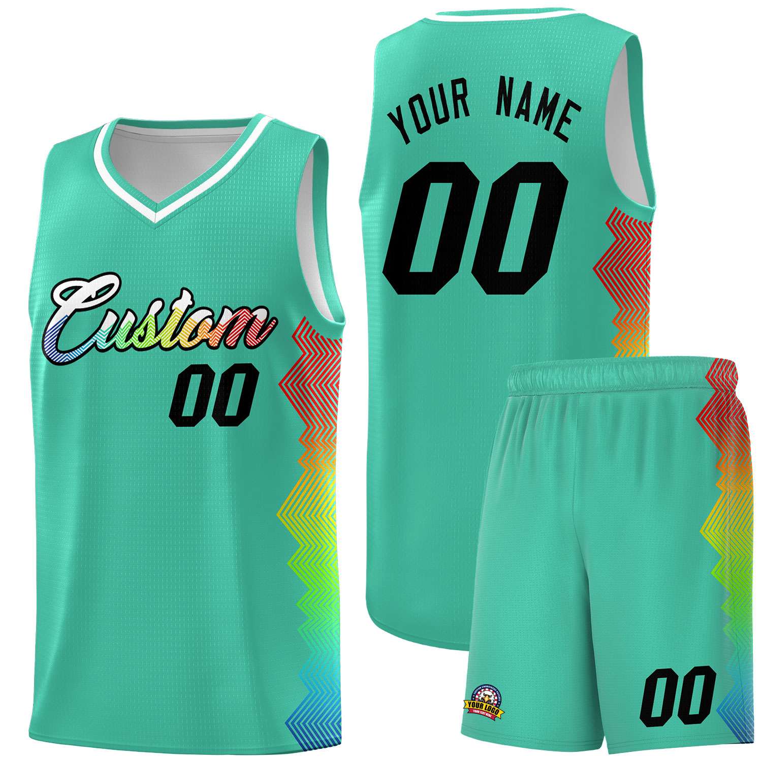 Custom Bright Green Denver Nuggets Rainbow Side Sports Uniform Basketball Jersey