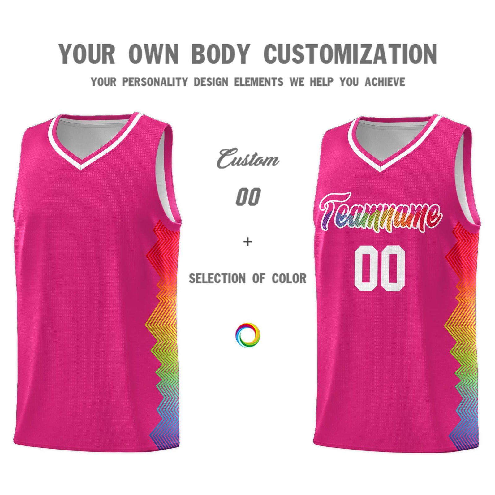 Custom Rose Red Denver Nuggets Rainbow Side Sports Uniform Basketball Jersey