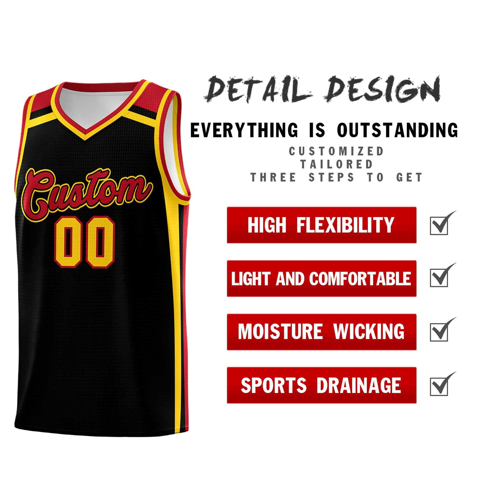 Custom Black Gold Red Trendy Color Charge Series Sports Uniform Basketball Jersey| KXKSHOP