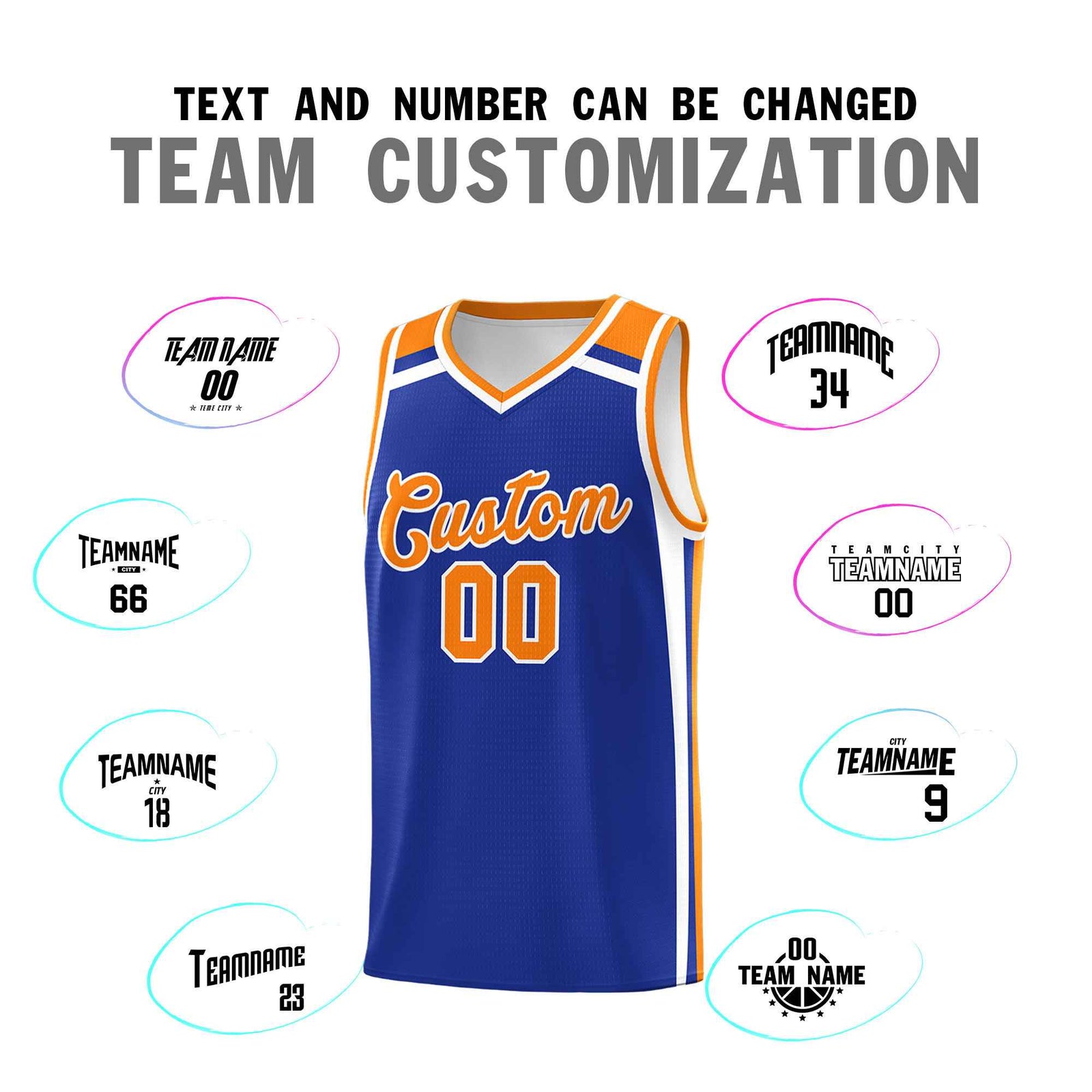 Custom Royal Blue White Orange Trendy Color Charge Series Sports Uniform Basketball Jersey| KXKSHOP