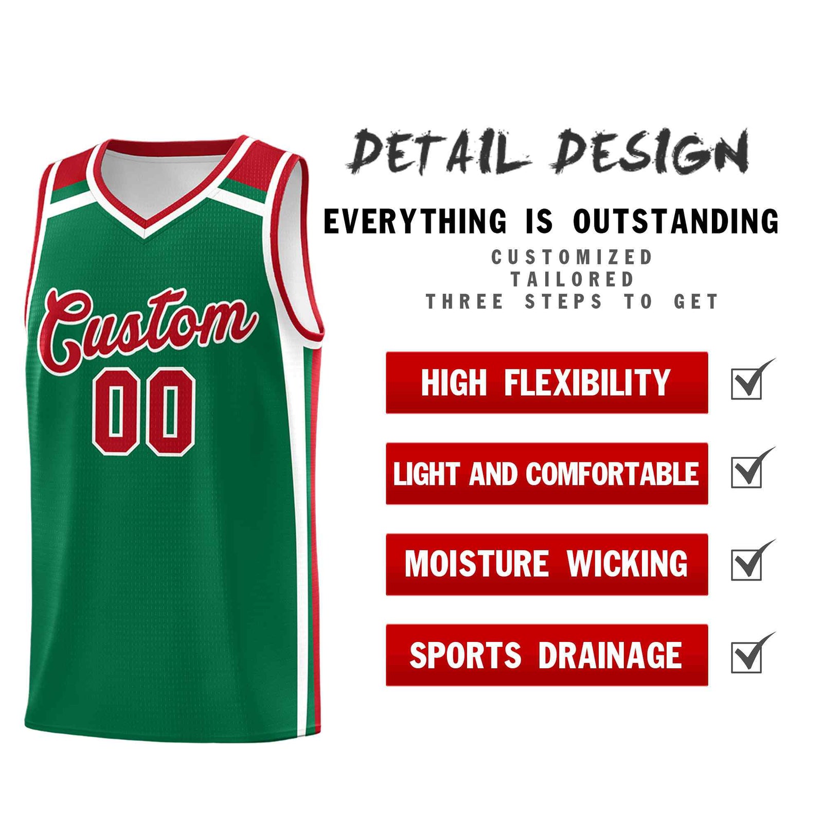 Custom Kelly Green Red White Trendy Color Charge Series Sports Uniform Basketball Jersey| KXKSHOP