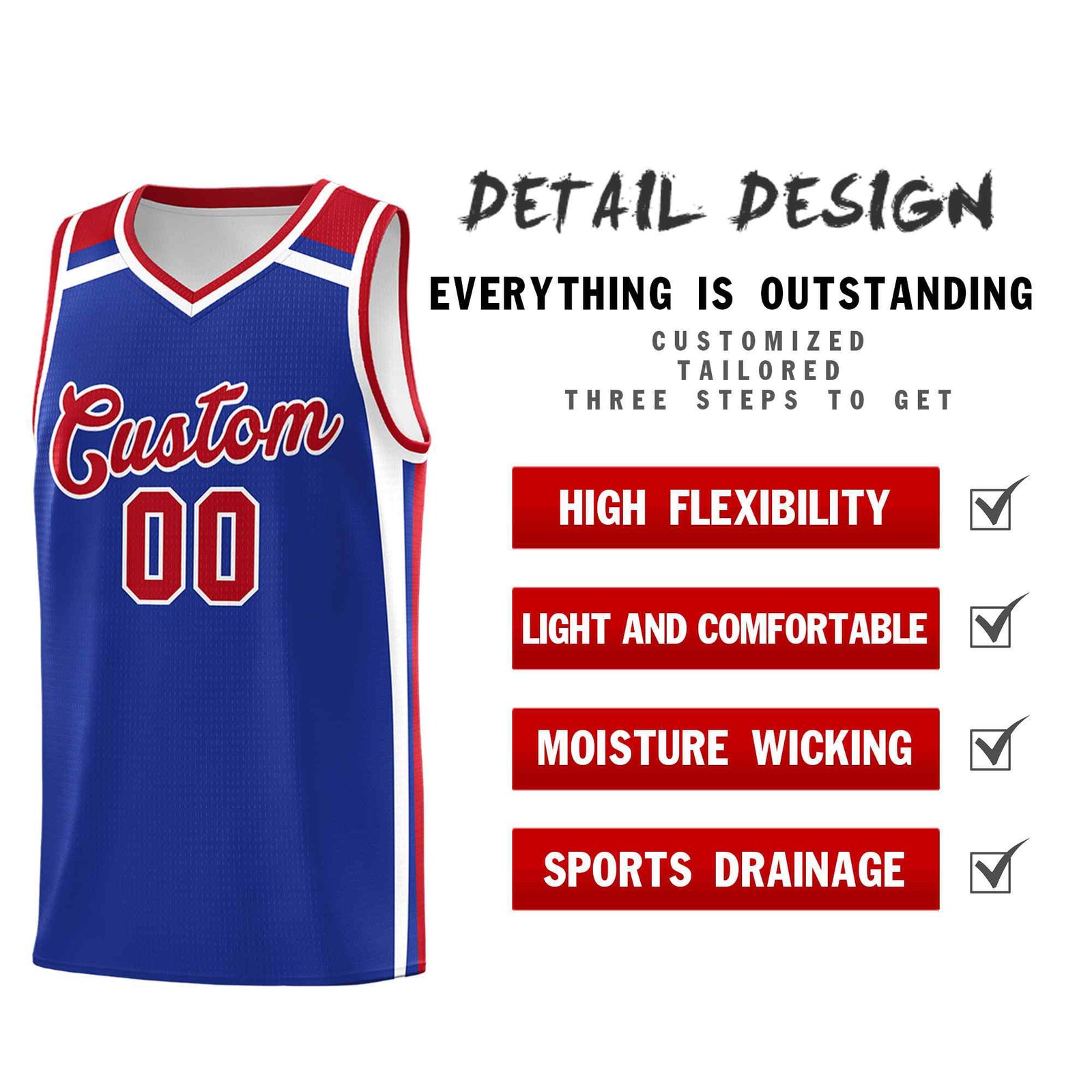 Custom Royal Blue Red White Trendy Color Charge Series Sports Uniform Basketball Jersey| KXKSHOP