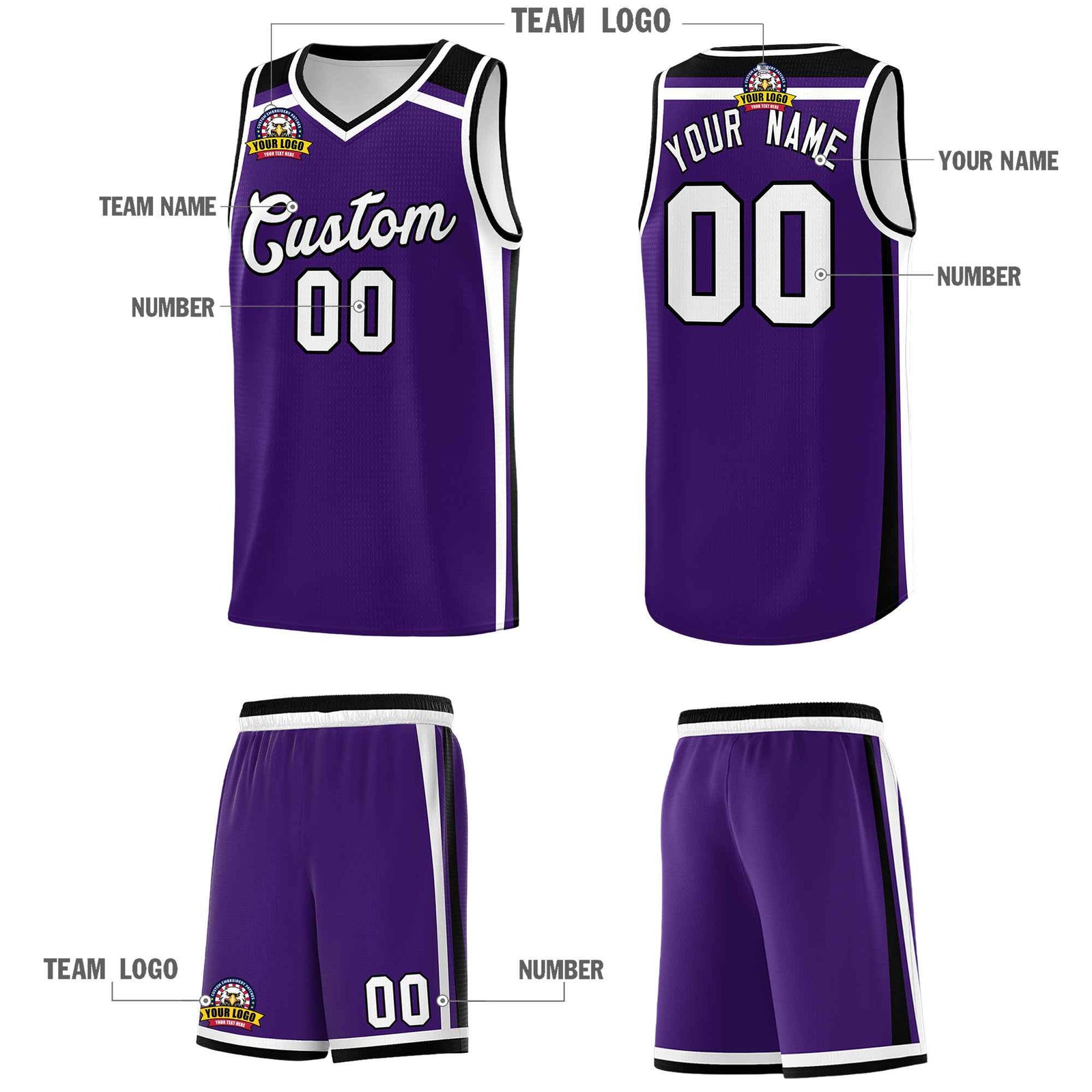 Custom Purple White Black Trendy Color Charge Series Sports Uniform Basketball Jersey