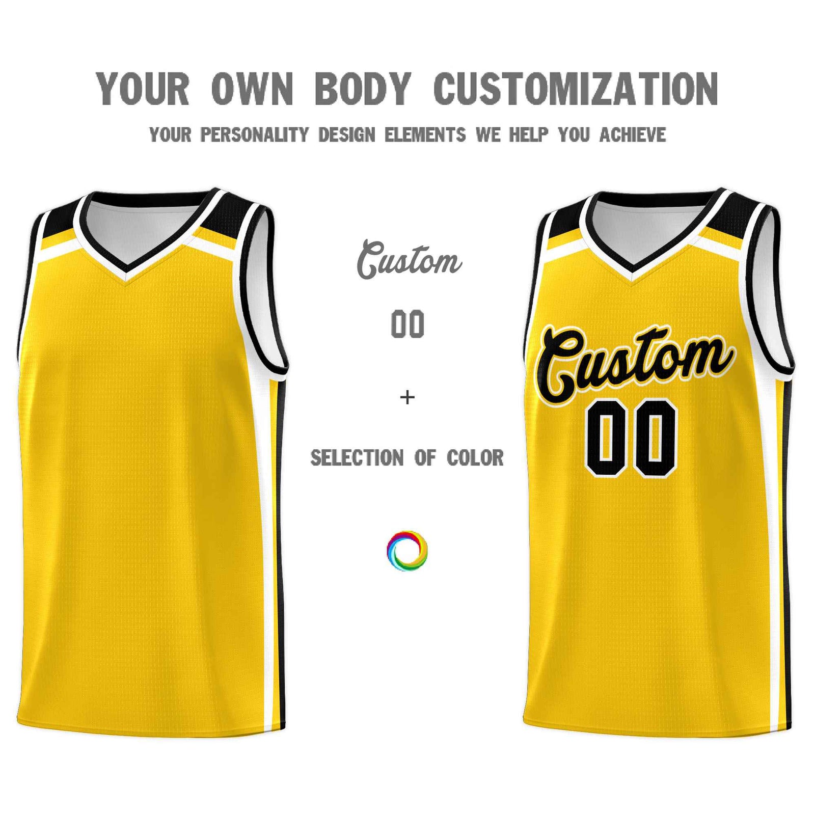 Custom Gold Black White Trendy Color Charge Series Sports Uniform Basketball Jersey