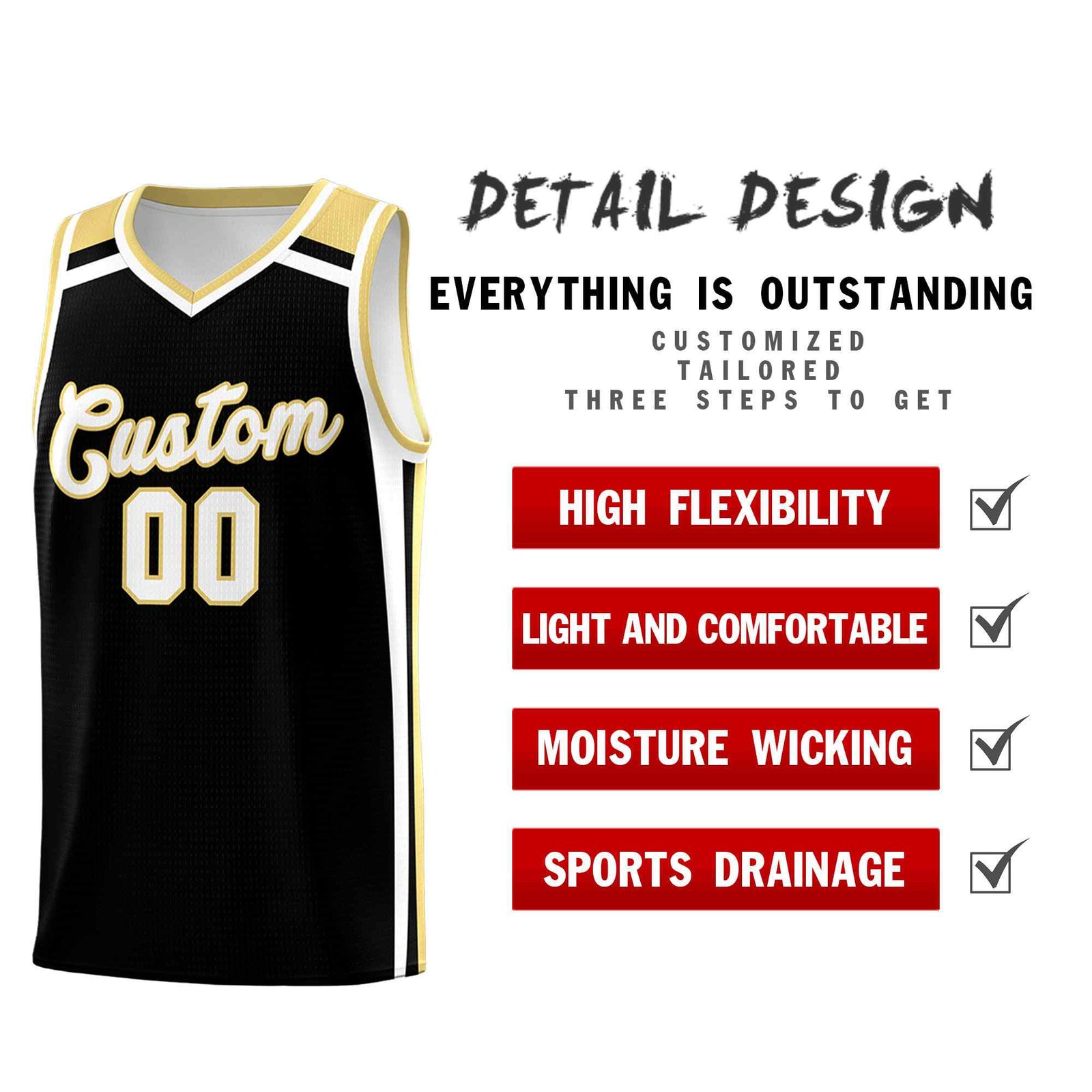 Custom Black Khaki White Trendy Color Charge Series Sports Uniform Basketball Jersey