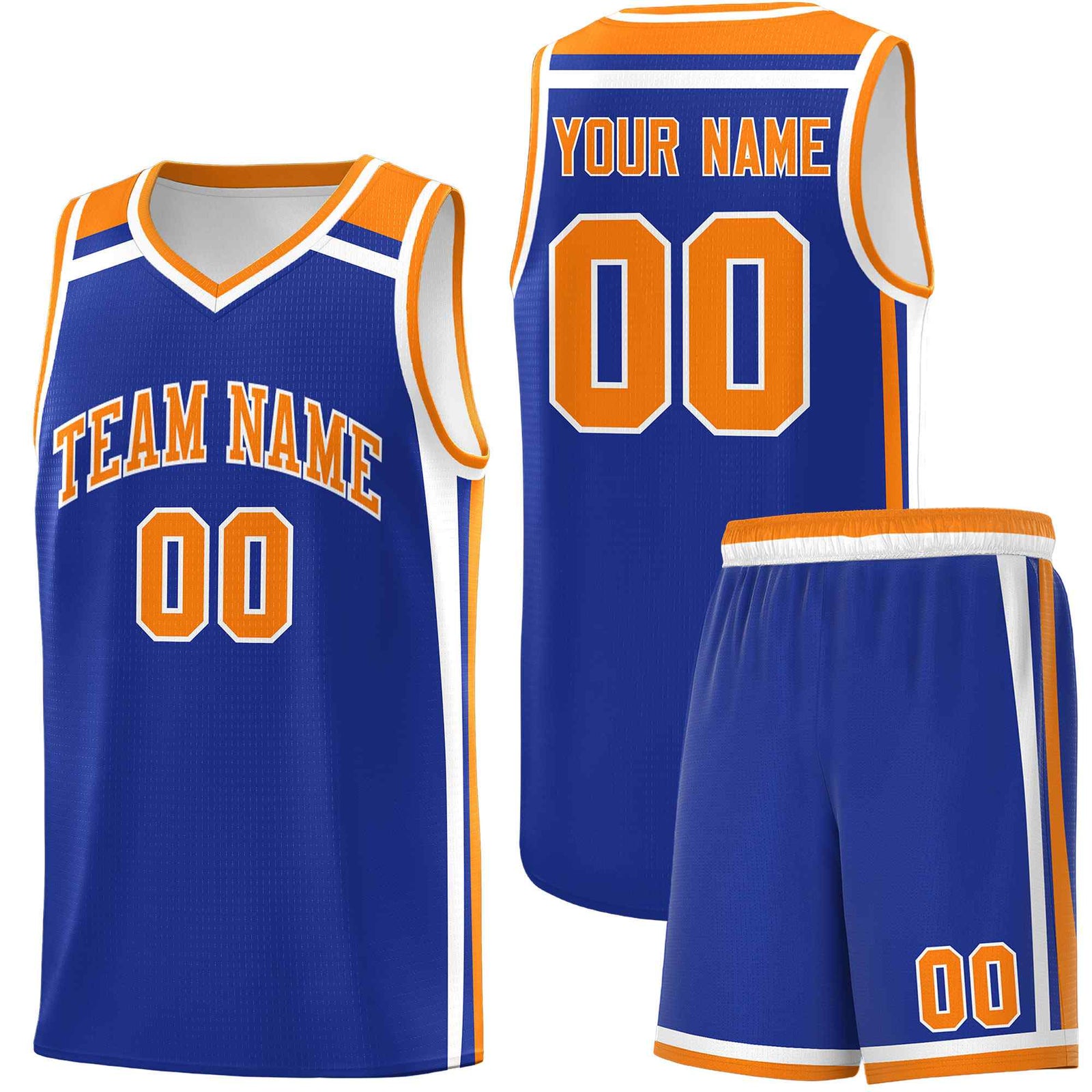 Custom Royal Blue White Orange Trendy Color Charge Series Sports Uniform Basketball Jersey