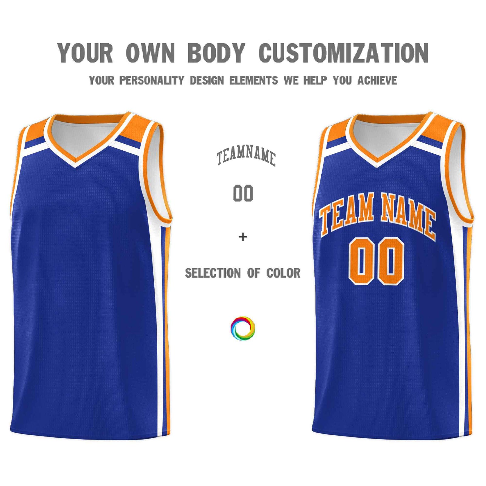 Custom Royal Blue White Orange Trendy Color Charge Series Sports Uniform Basketball Jersey
